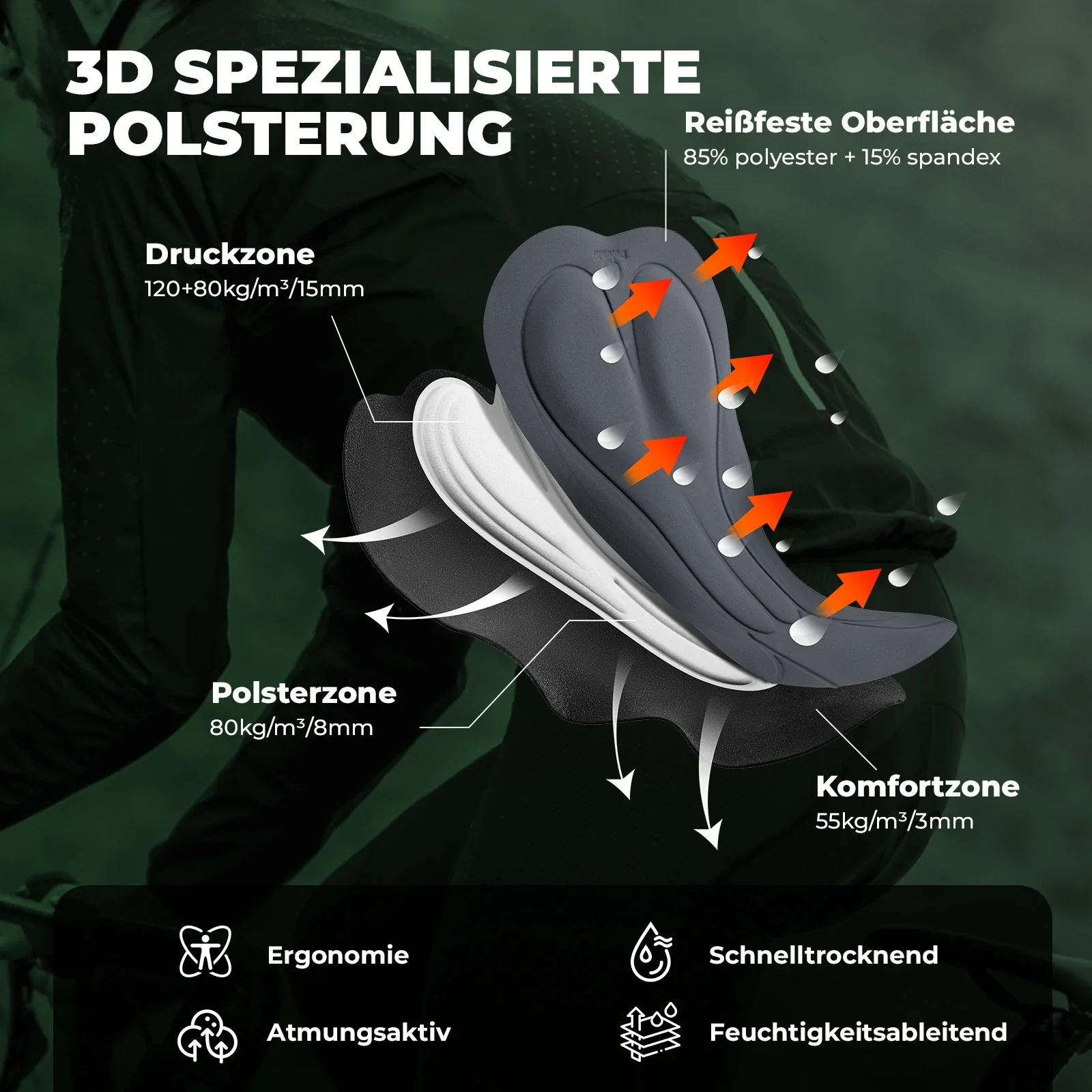 Herren Radlerhose mit Träger Gepolstert, Fahrradhose Kurz, Atmungsaktive schnelltrocknende - Image 7