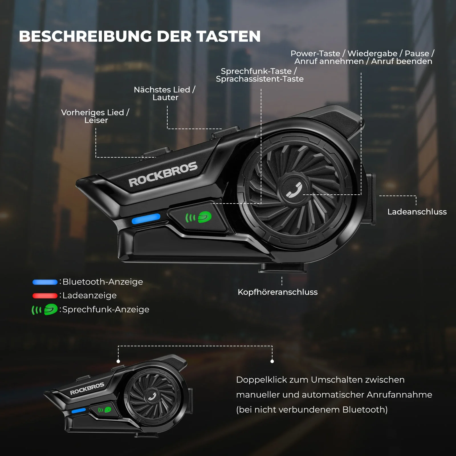 Motorrad Intercom Bluetooth Headsets mit Gegensprechanlagen 300m, IP56 Wasserdicht Staubdicht - Image 11