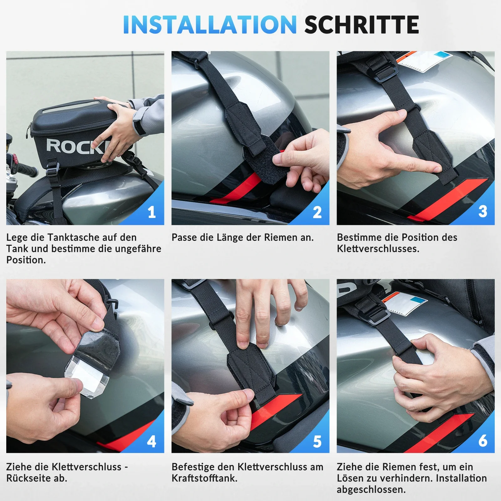 Motorrad Tankrucksack mit Regenschutz Abnehmbaren Schultergurten 7L - Image 7
