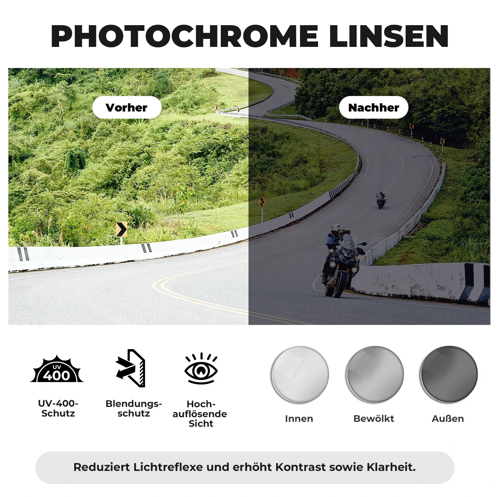 Photochromatisch Fahrradbrille, UV400 mit TR90 Rahmen - Image 3