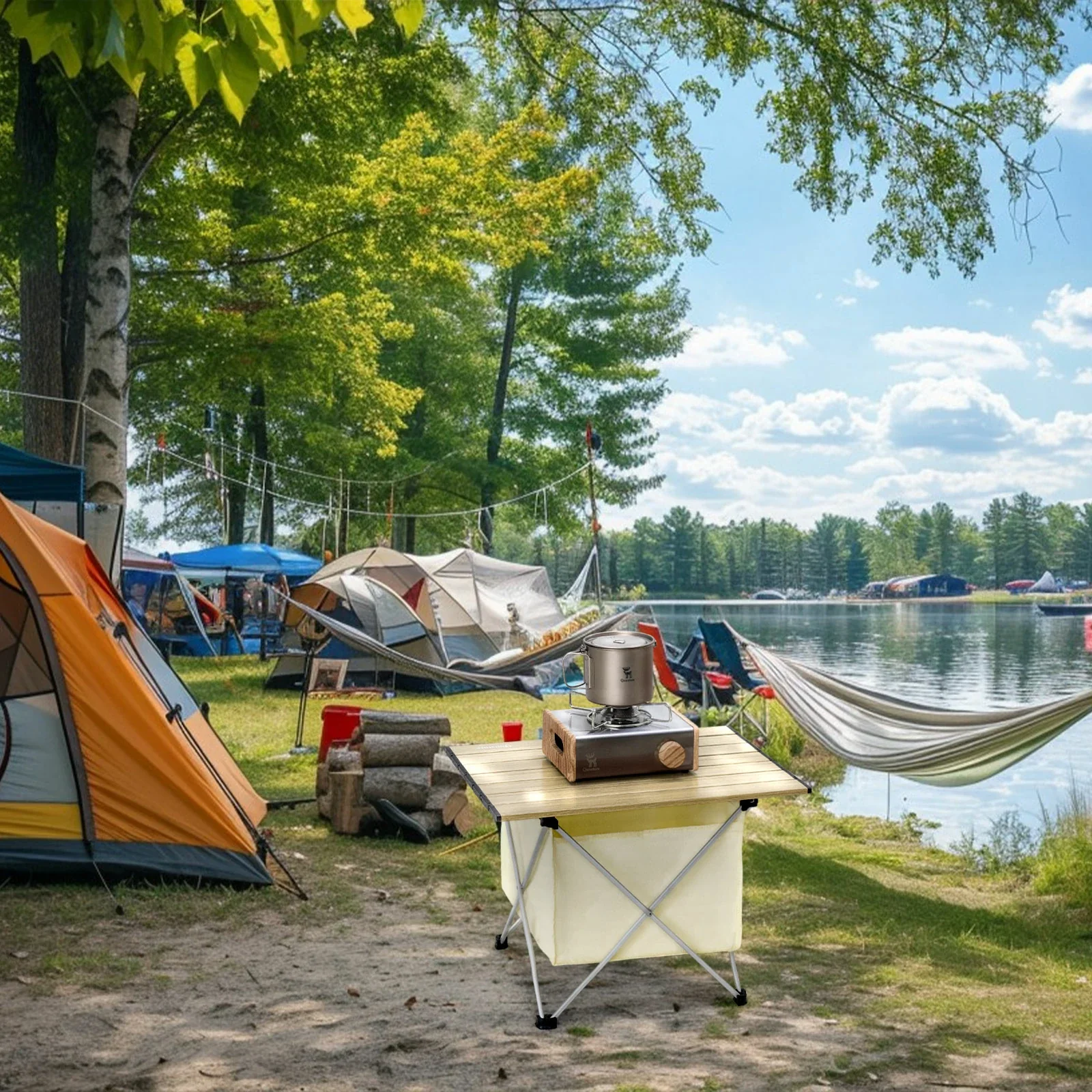 Qunature Klapptisch Campingtisch Picknicktisch Alu mit Stauraum Wasserdicht - Image 3