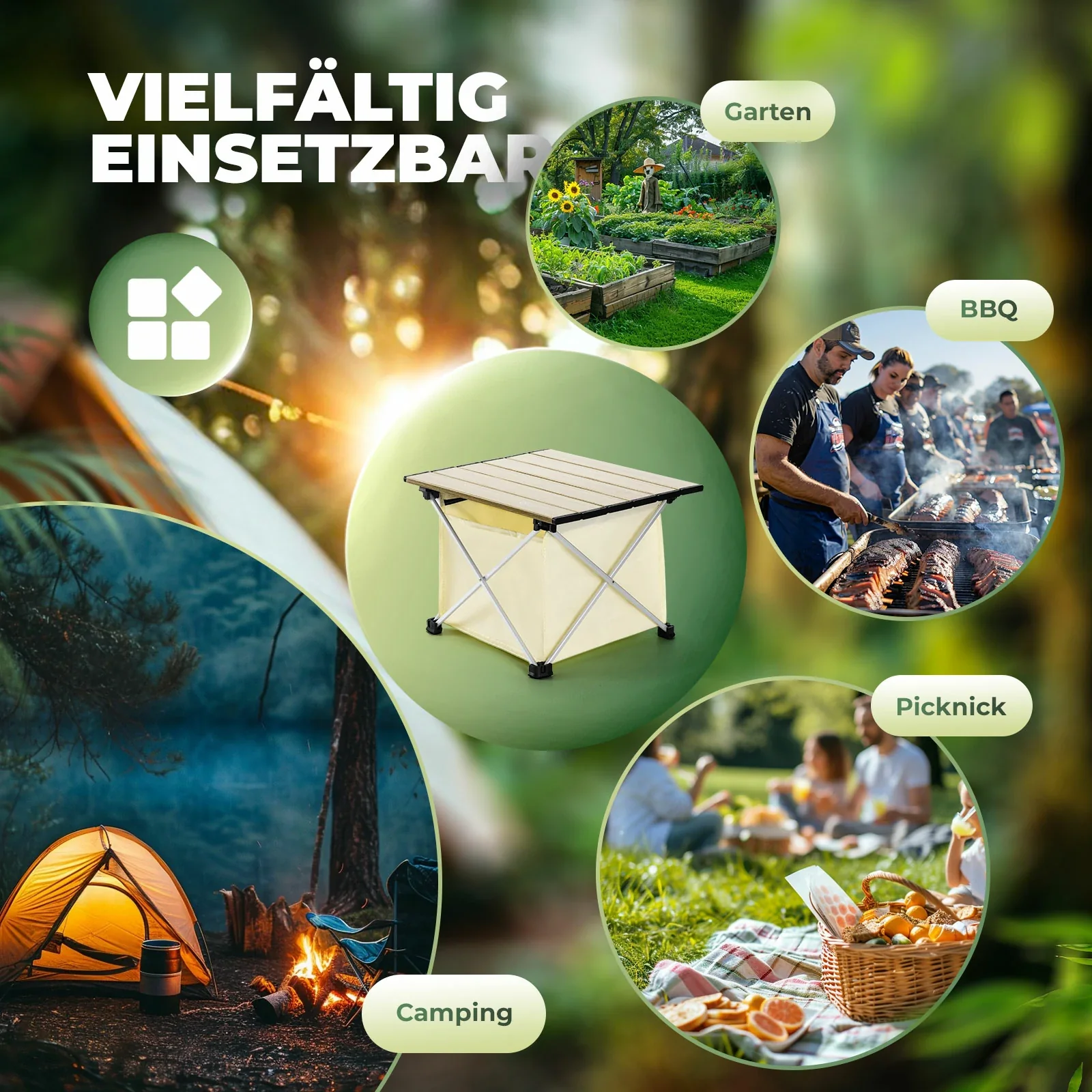 Qunature Klapptisch Campingtisch Picknicktisch Alu mit Stauraum Wasserdicht - Image 6