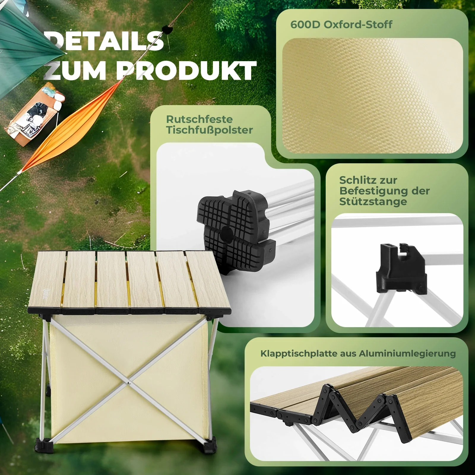 Qunature Klapptisch Campingtisch Picknicktisch Alu mit Stauraum Wasserdicht - Image 7