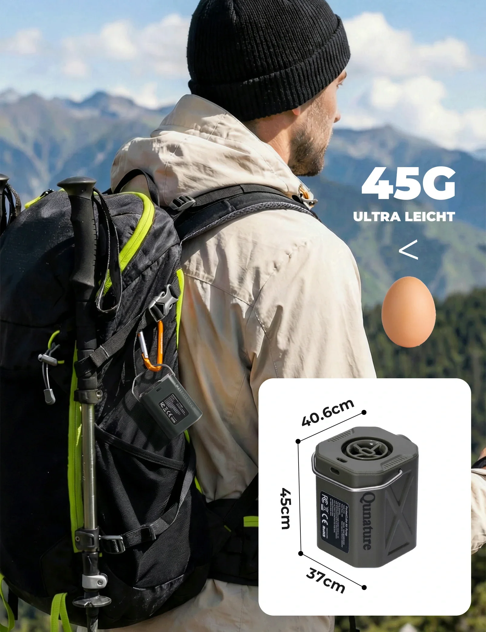 Qunature Mini Elektrische Luftpumpe, Tragbare Ultraleichte 45g Pump mit USB Schnellladung 5 Luftdüse - Image 3