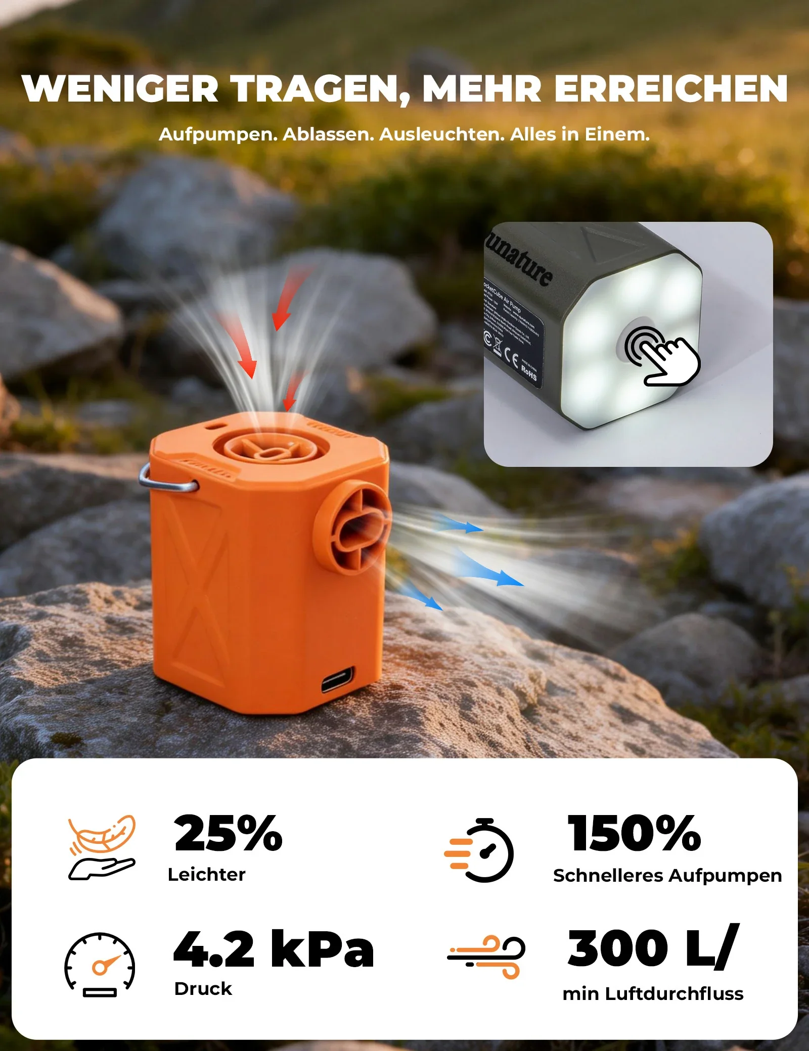 Qunature Mini Elektrische Luftpumpe, Tragbare Ultraleichte 45g Pump mit USB Schnellladung 5 Luftdüse - Image 5