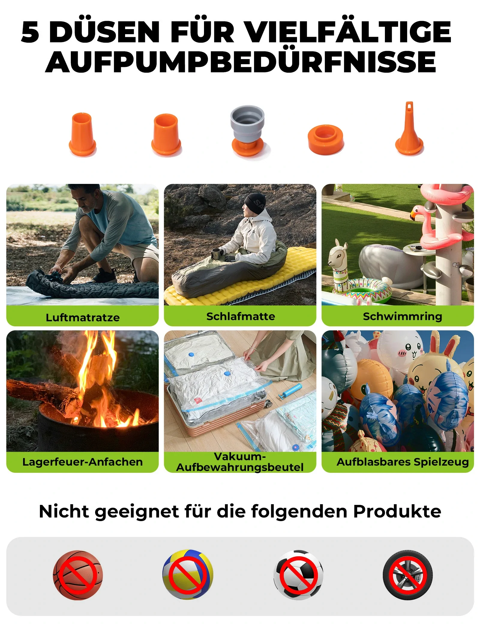 Qunature Mini Elektrische Luftpumpe, Tragbare Ultraleichte 45g Pump mit USB Schnellladung 5 Luftdüse - Image 9