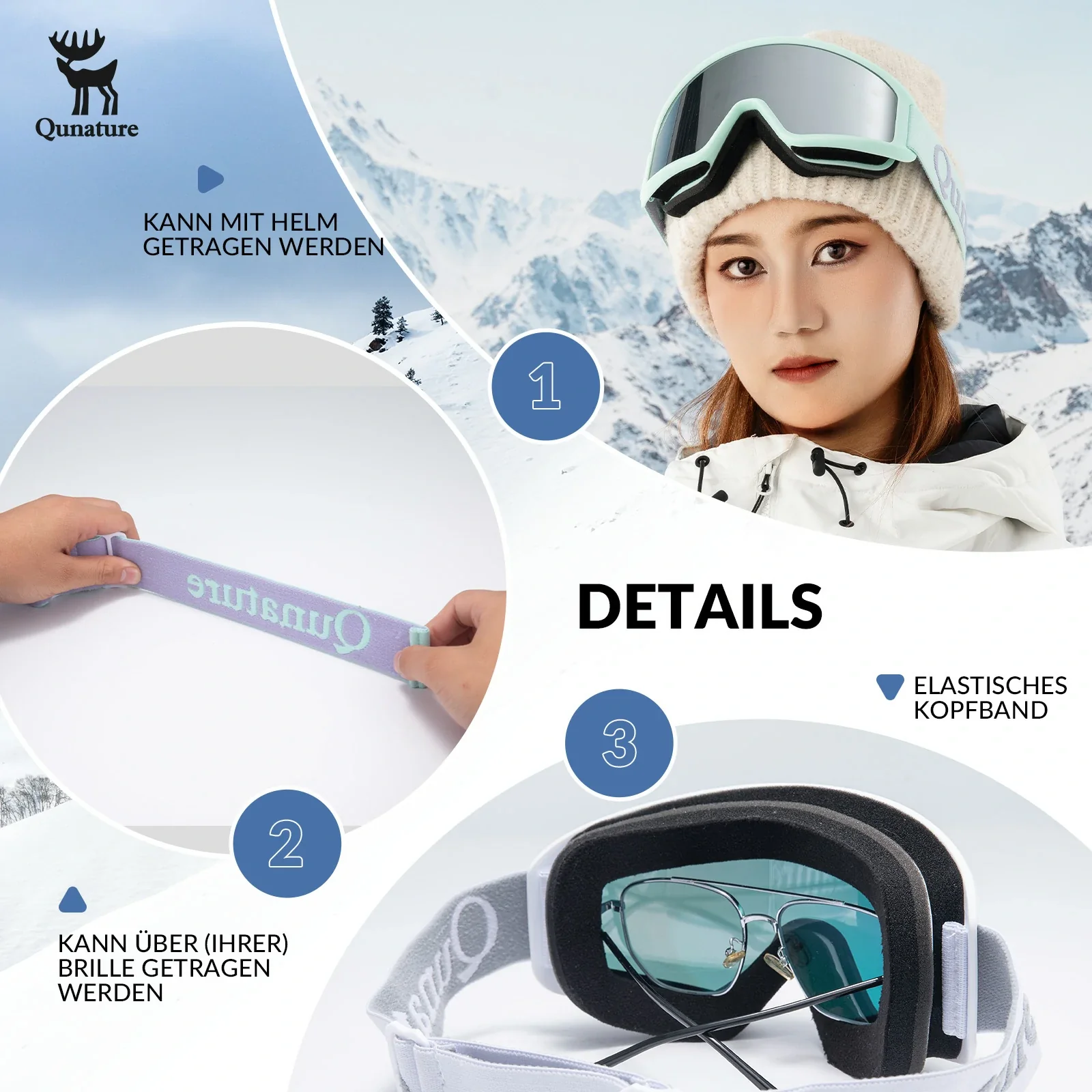 Qunature Skibrille Anti-Nebel Schneebrille Ski Brille - Image 14