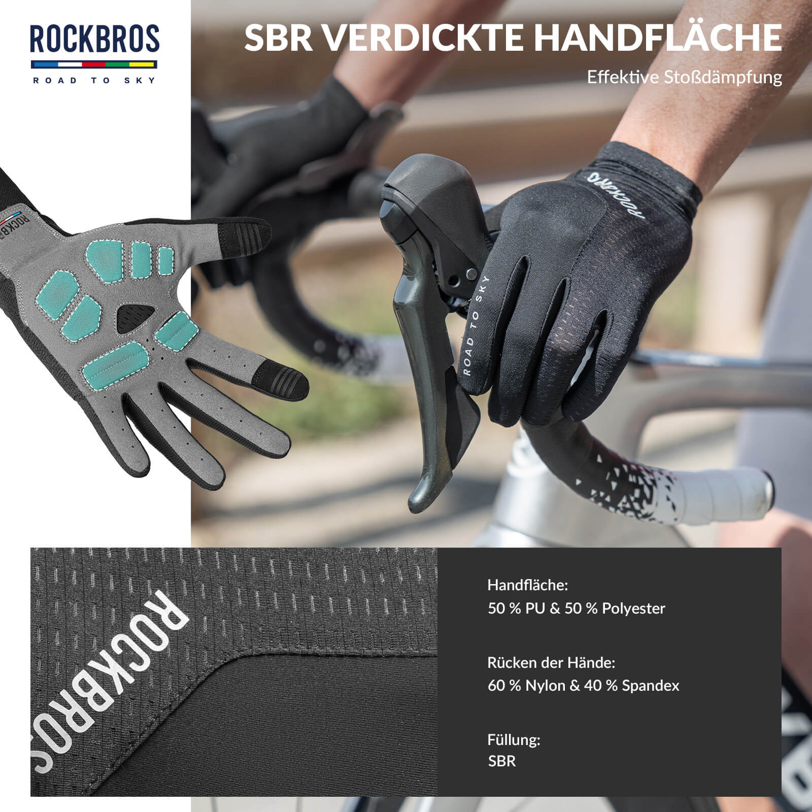 ROAD TO SKY Fahrradhandschuhe mit Touchscreen Atmungsaktiv Herren/Damen - Image 16