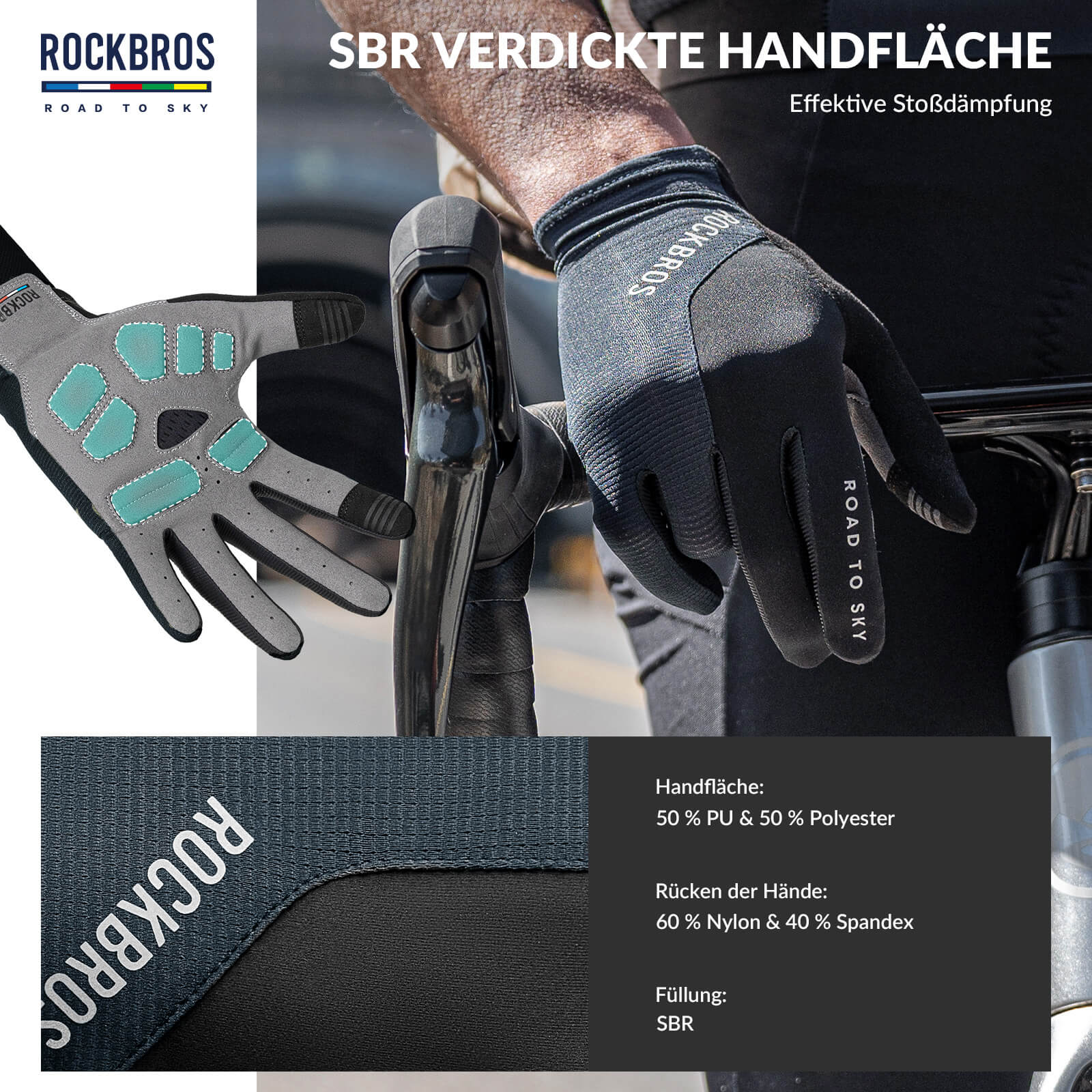 ROAD TO SKY Fahrradhandschuhe mit Touchscreen Atmungsaktiv Herren/Damen - Image 6