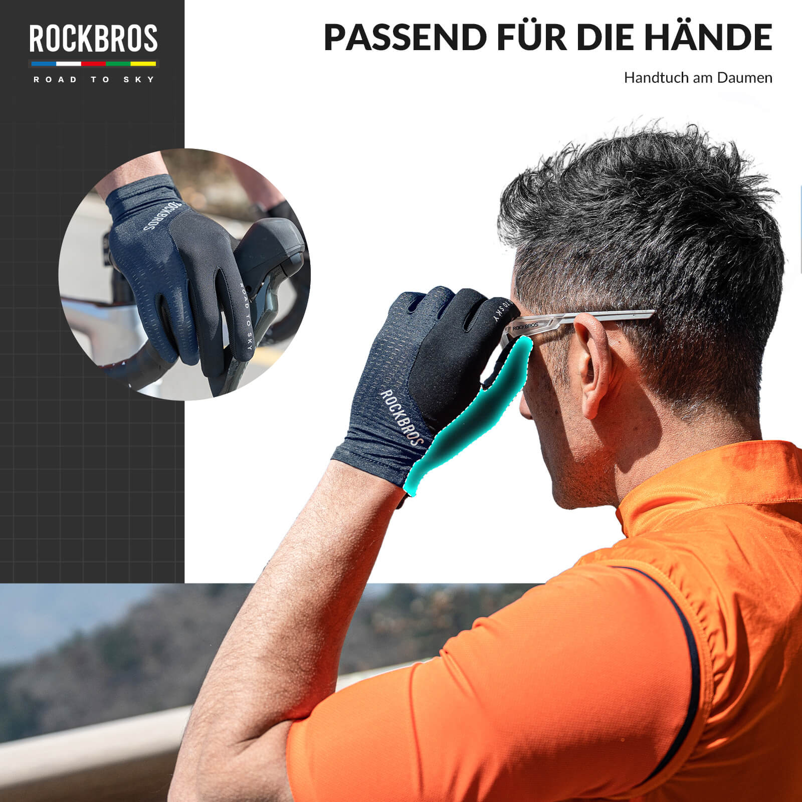 ROAD TO SKY Fahrradhandschuhe mit Touchscreen Atmungsaktiv Herren/Damen - Image 8