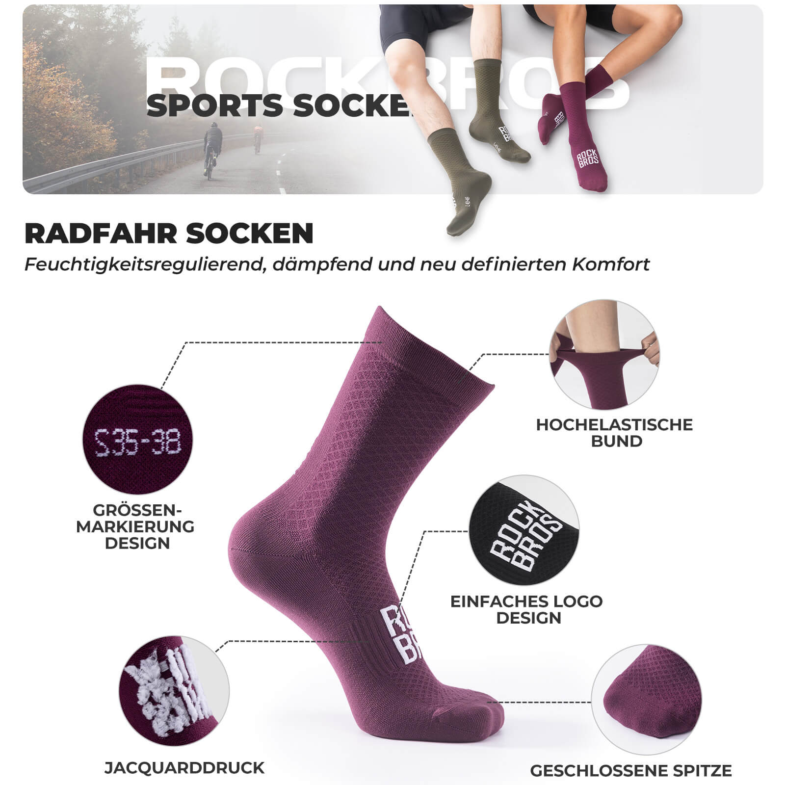ROAD TO SKY Sportsocken Baumwolle Atmungsaktive Laufsocken für MTB & Rennrad - Image 11
