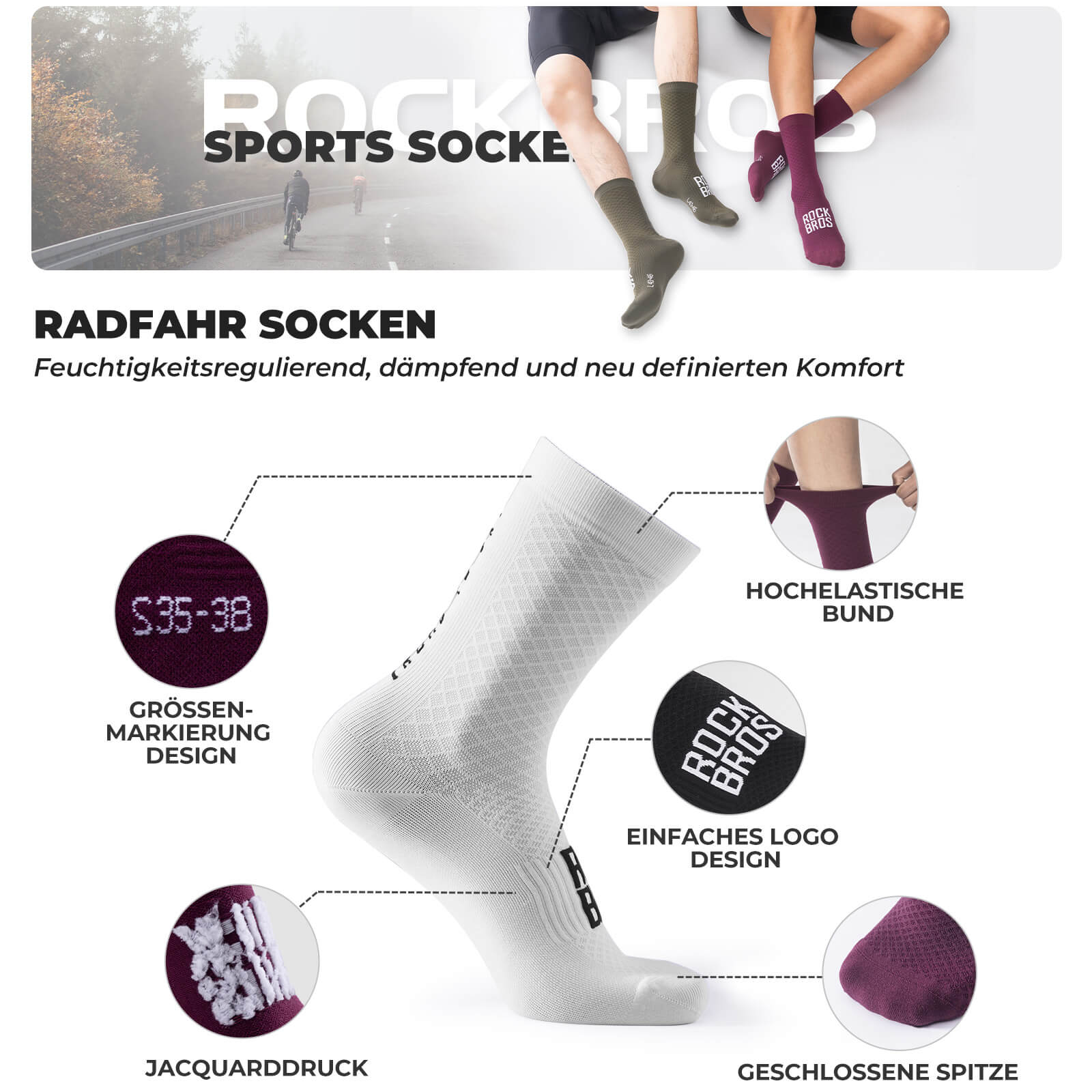 ROAD TO SKY Sportsocken Baumwolle Atmungsaktive Laufsocken für MTB & Rennrad - Image 15