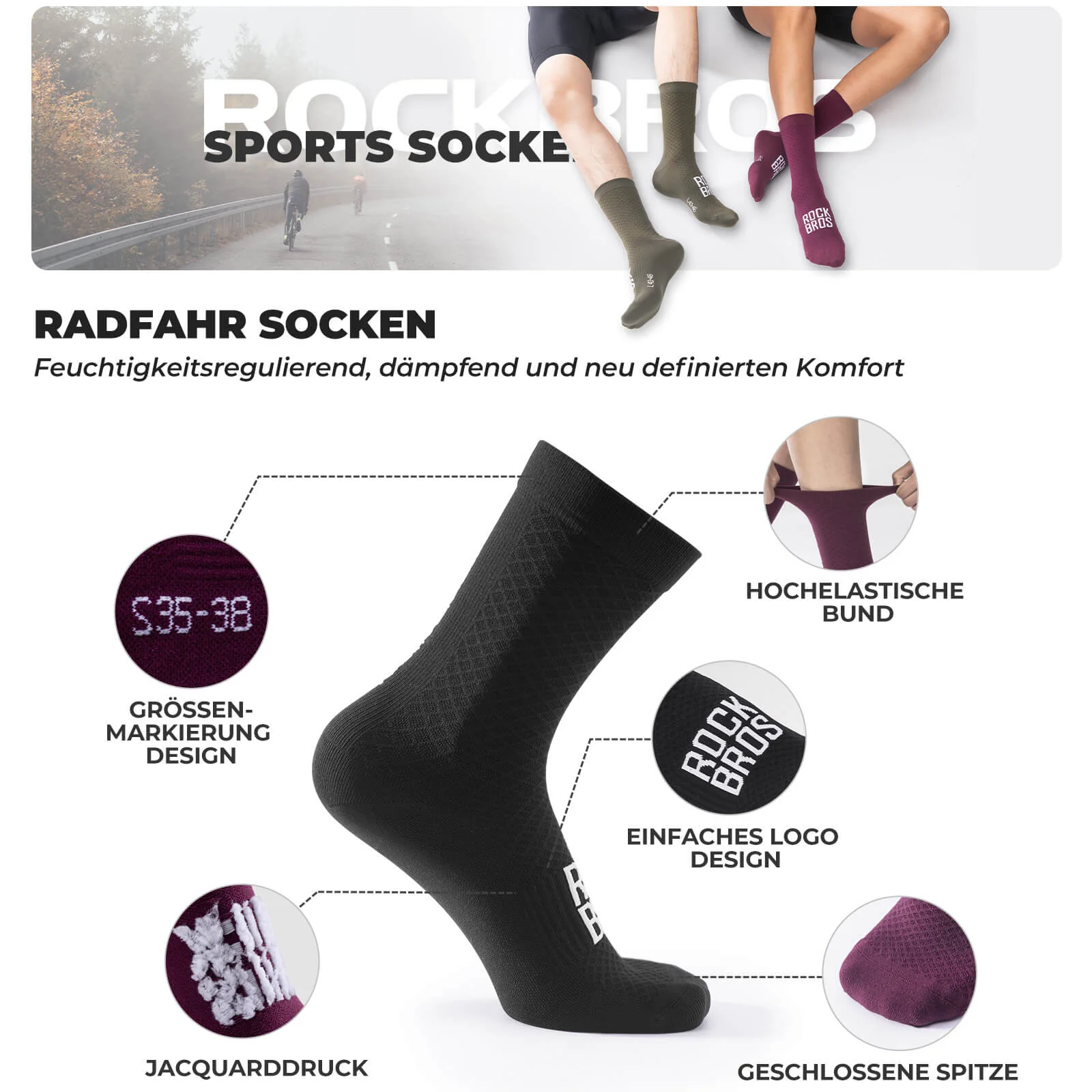ROAD TO SKY Sportsocken Baumwolle Atmungsaktive Laufsocken für MTB & Rennrad - Image 9
