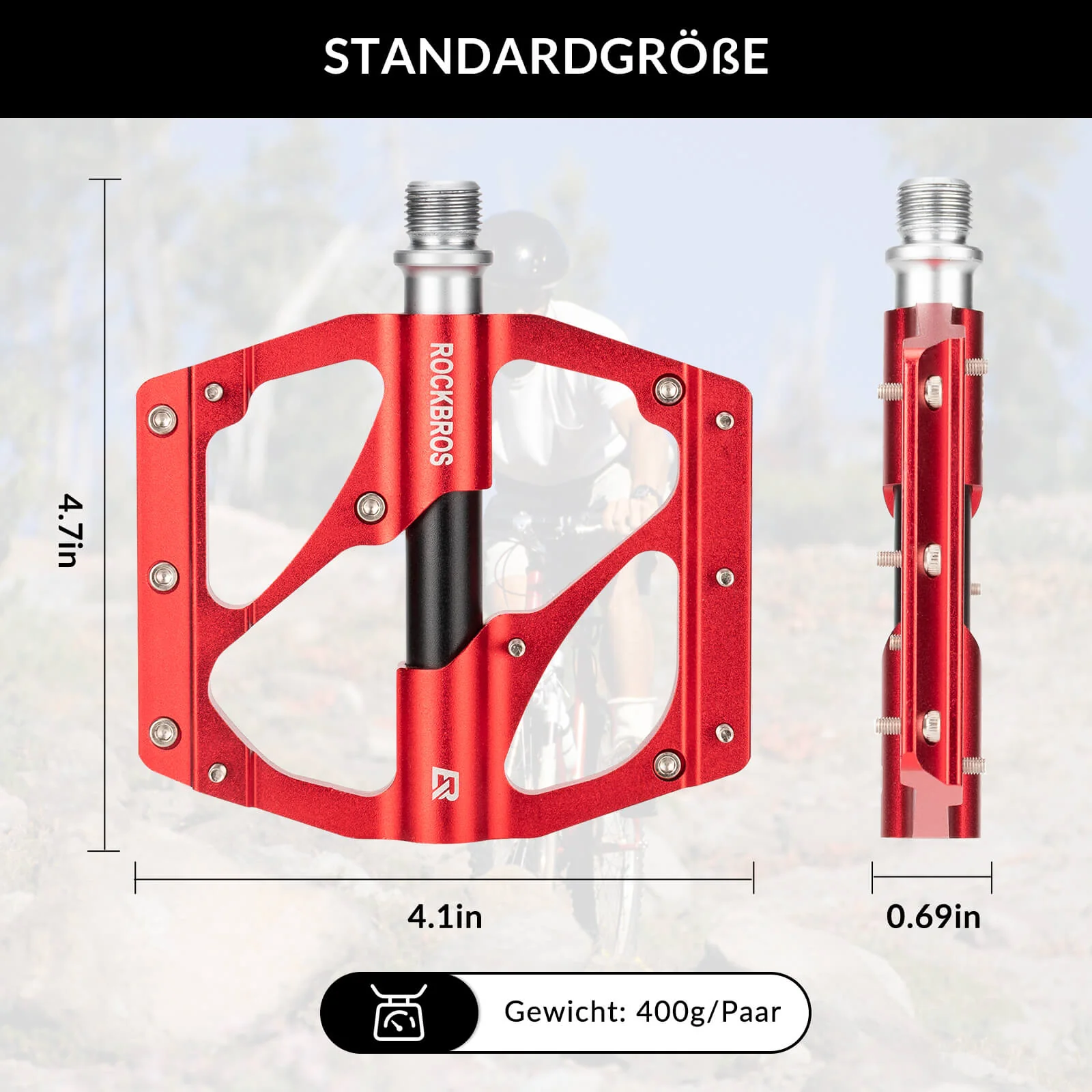 ROCKBROS Aluminium Pedale Leicht Staubdicht mit Antirutschstiften - Image 3