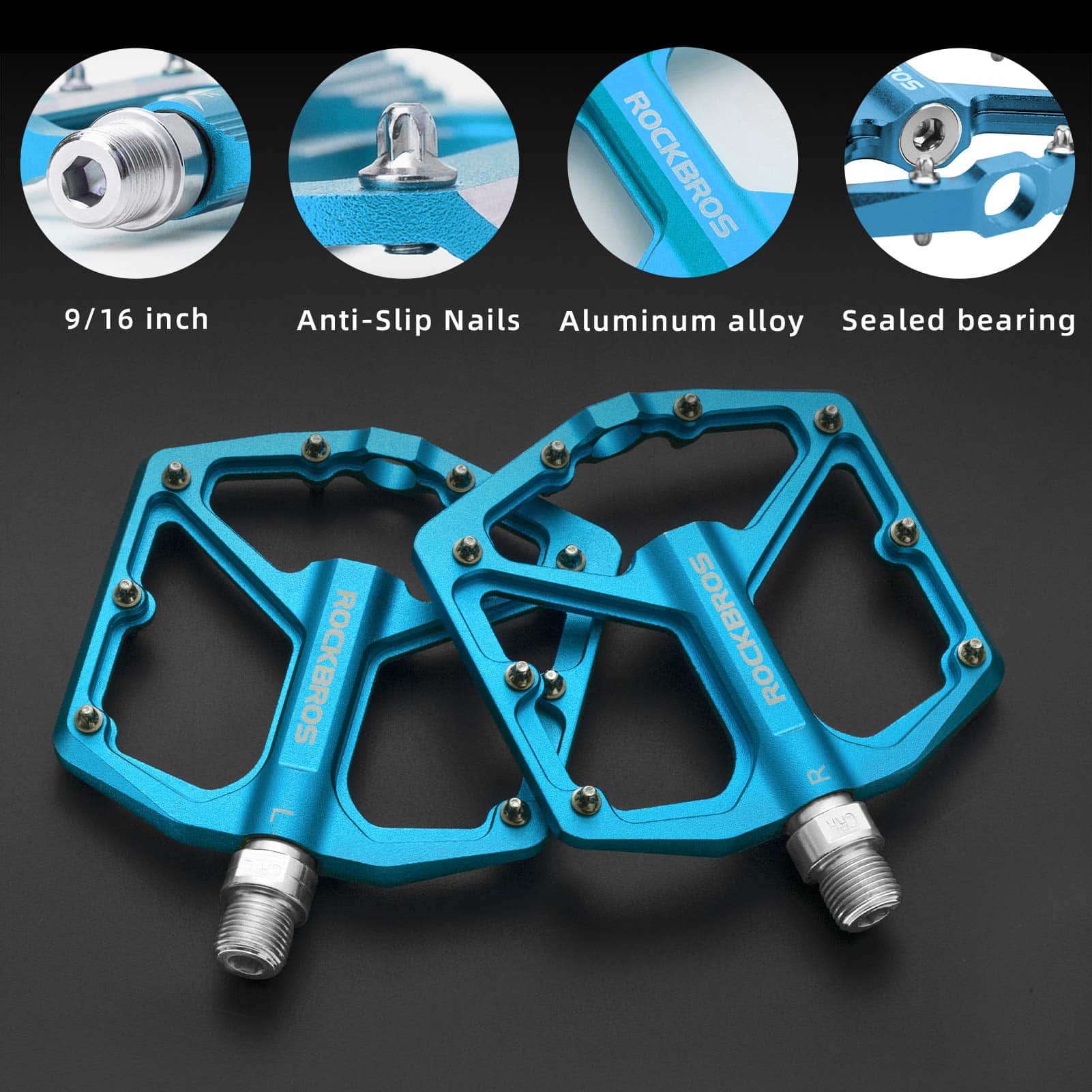 ROCKBROS Aluminium Platform Pedale 9/16 Zoll für MTB E-Bike Stadtrad - Image 8