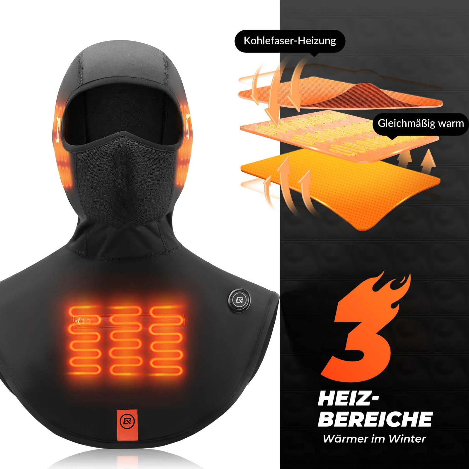 ROCKBROS Beheizte Balaclava Winter Warme Gesichtsmaske Winddicht - Image 3