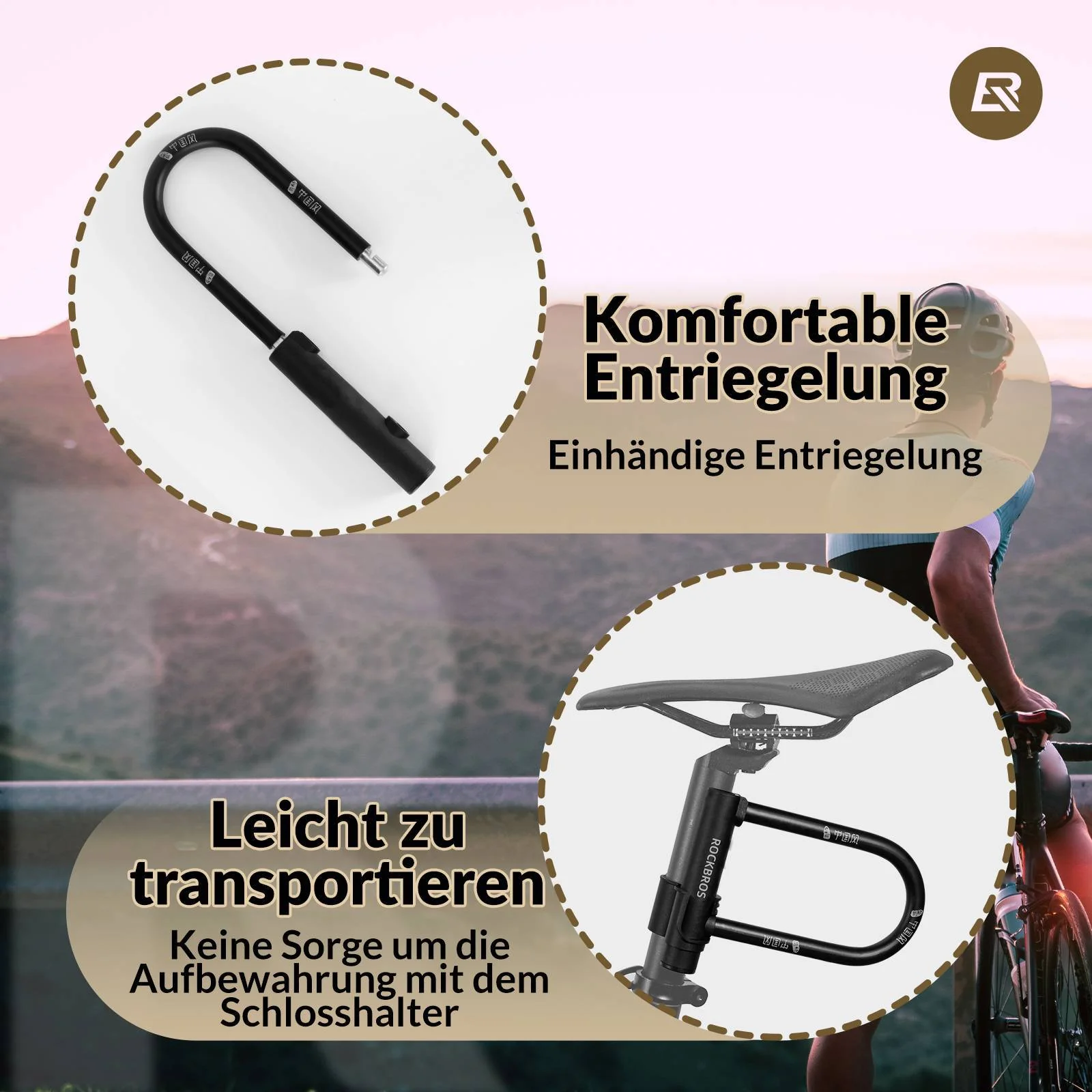 ROCKBROS Bügelschloss Fahrradschloss Hohe Sicherheit Schlösser Wasserdicht - Image 3