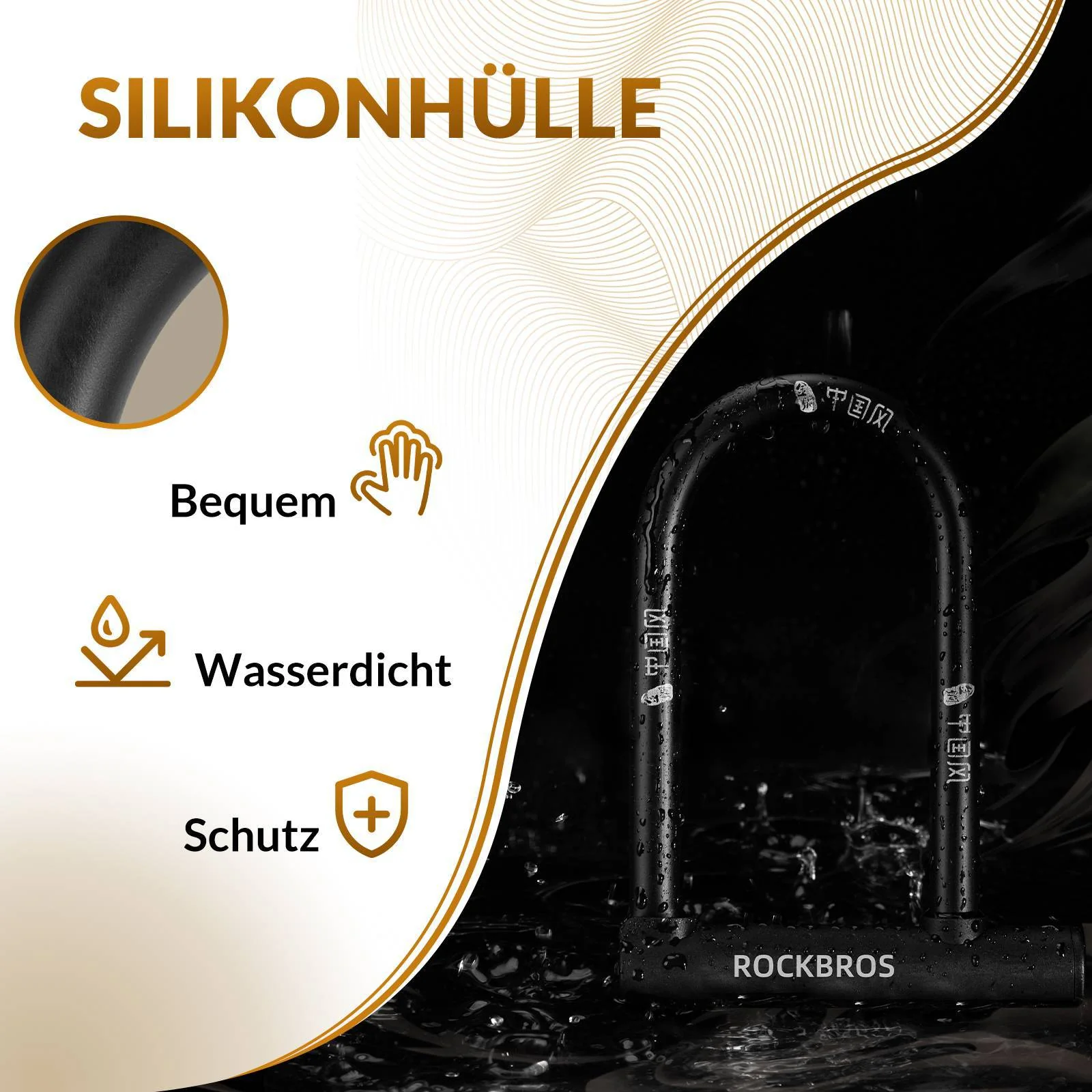 ROCKBROS Bügelschloss Fahrradschloss Hohe Sicherheit Schlösser Wasserdicht - Image 4