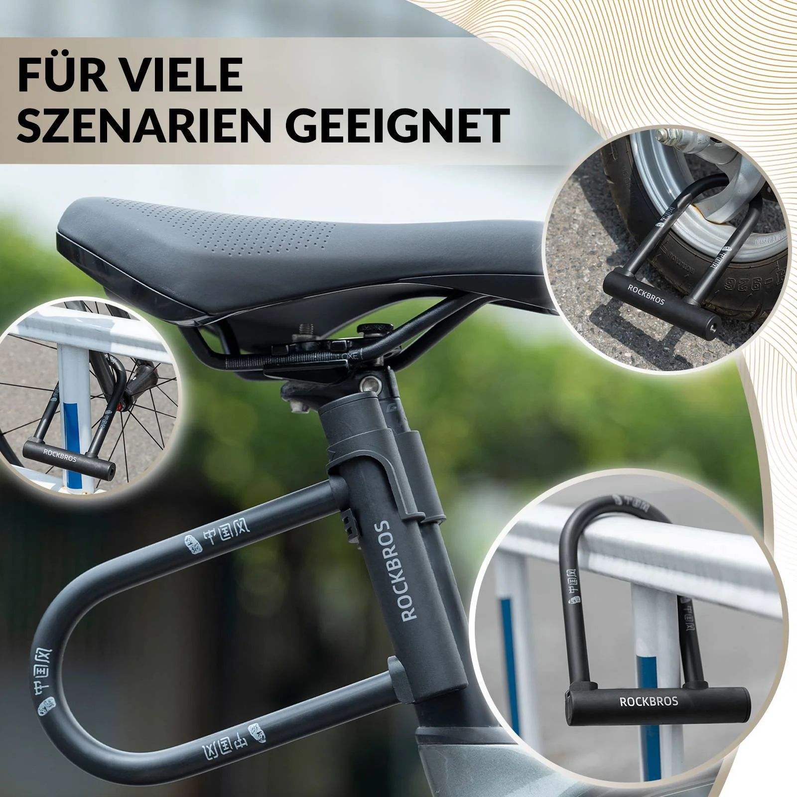 ROCKBROS Bügelschloss Fahrradschloss Hohe Sicherheit Schlösser Wasserdicht - Image 6