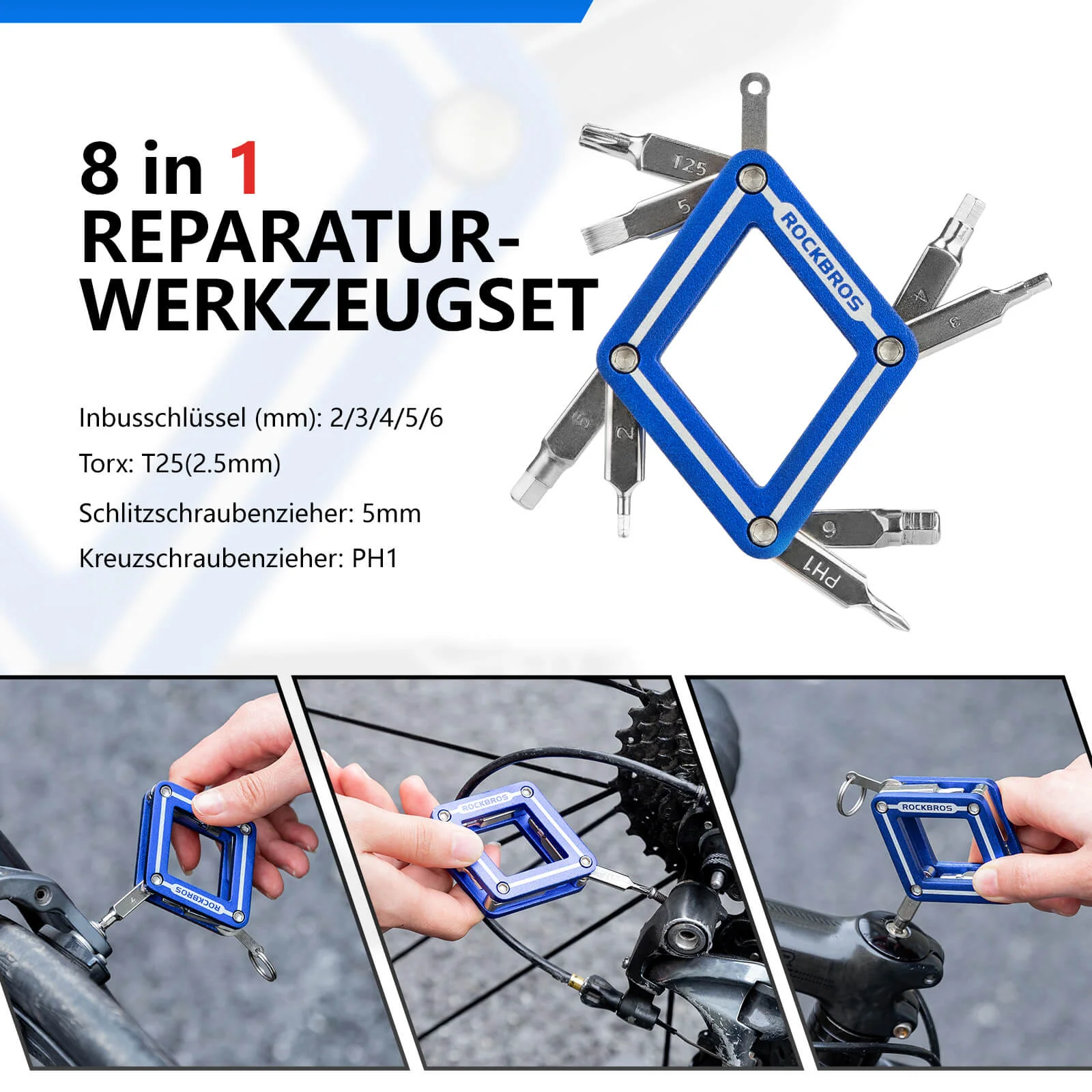 ROCKBROS Fahrrad 8 in 1 Reparatur-Werkzeug-Set Faltbares Reparaturset - Image 3