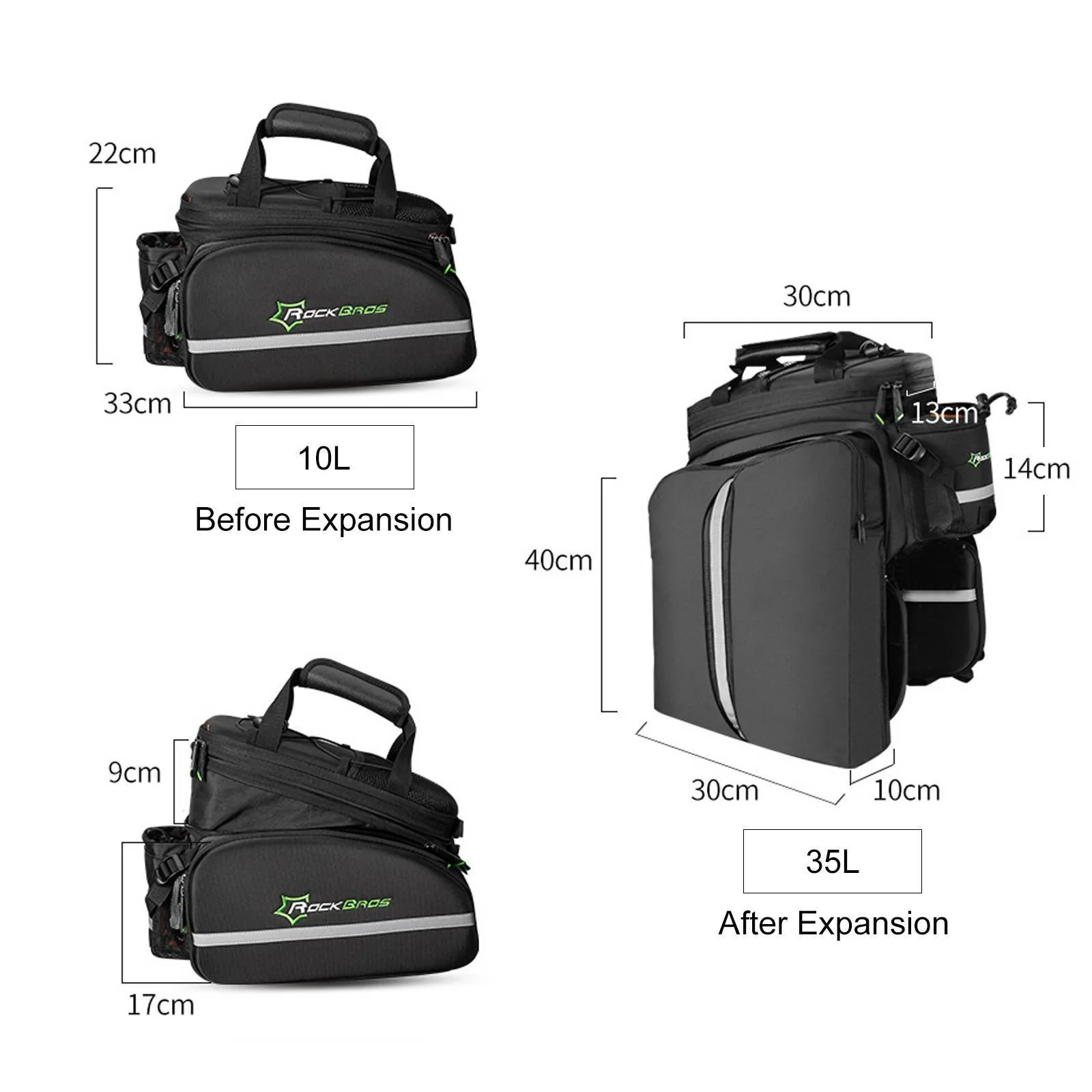 ROCKBROS Fahrrad Gepäckträgertasche wasserdichte mit Regenschutz 17-35L - Image 5