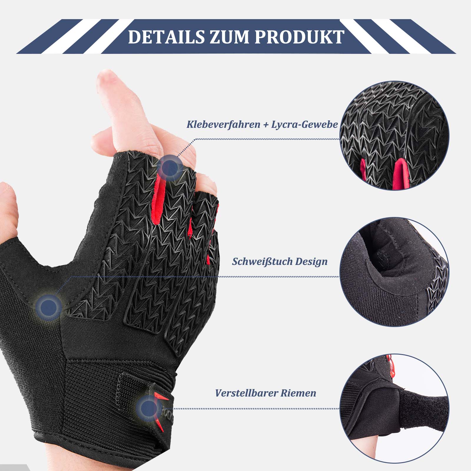 ROCKBROS Fahrrad Handschuhe Damen Herren Halbfinger Fahrradhandschuhe - Image 3