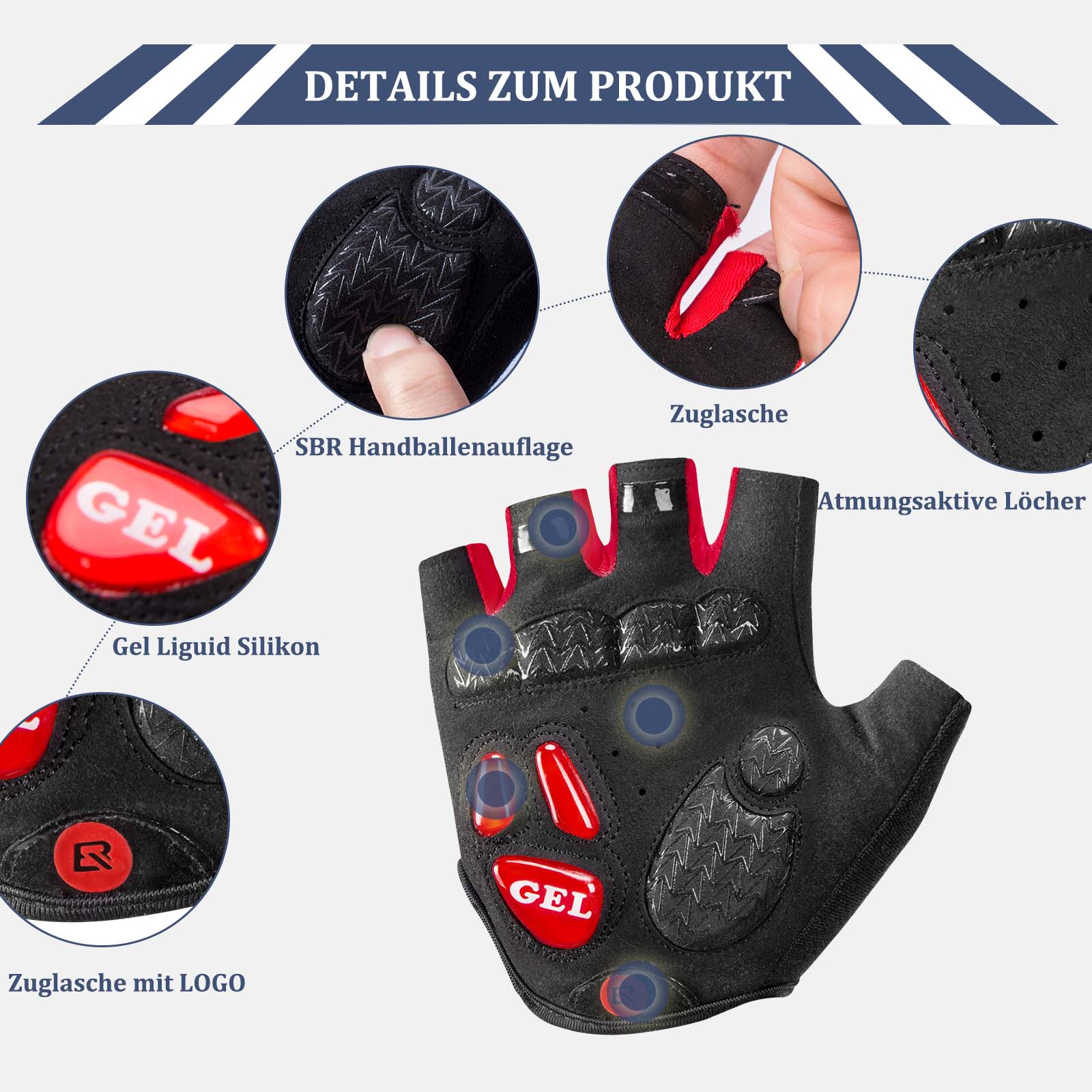 ROCKBROS Fahrrad Handschuhe Damen Herren Halbfinger Fahrradhandschuhe - Image 5