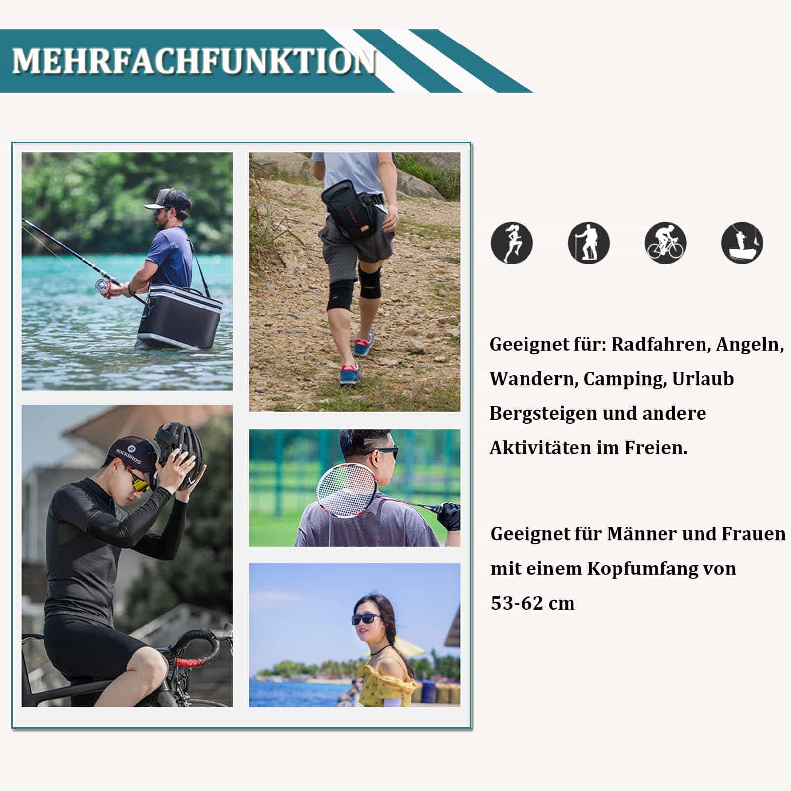 ROCKBROS Fahrrad Kappe UV-Schutz Sport Hut für Damen Herren 54-61 cm - Image 17