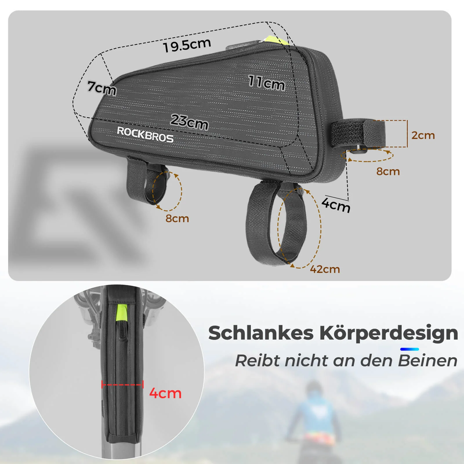 ROCKBROS Fahrrad Oberrohrtasche/Satteltasche 1,1L mit Innenfächern - Image 3