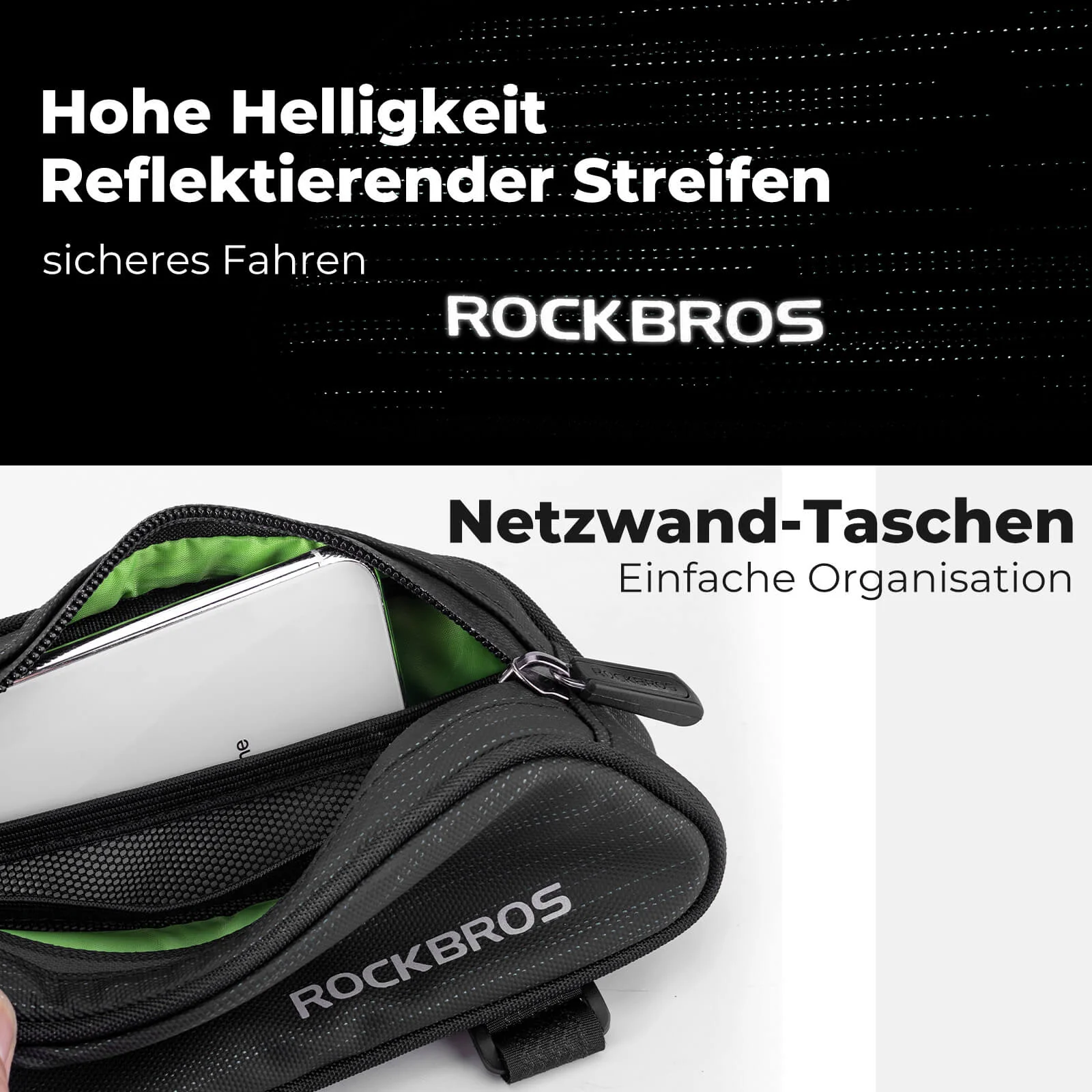 ROCKBROS Fahrrad Oberrohrtasche/Satteltasche 1,1L mit Innenfächern - Image 4