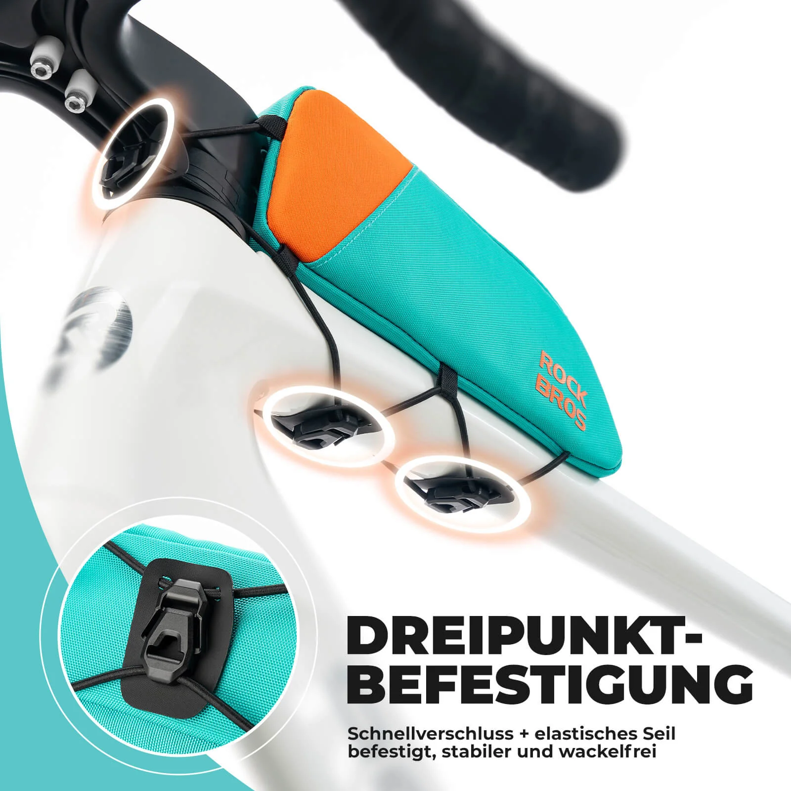 ROCKBROS Fahrrad Oberrohrtasche Schnellverschlussschnalle & Bungee-Seil-Fixierung 0,8L - Image 4