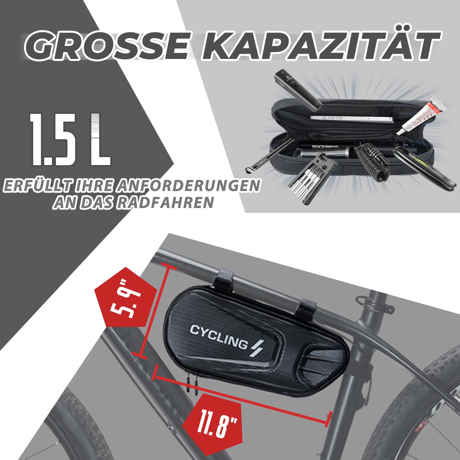 ROCKBROS Fahrrad Rahmentasche 1,5L Dreieckstasch Wasserdicht Fahrradtasche - Image 5