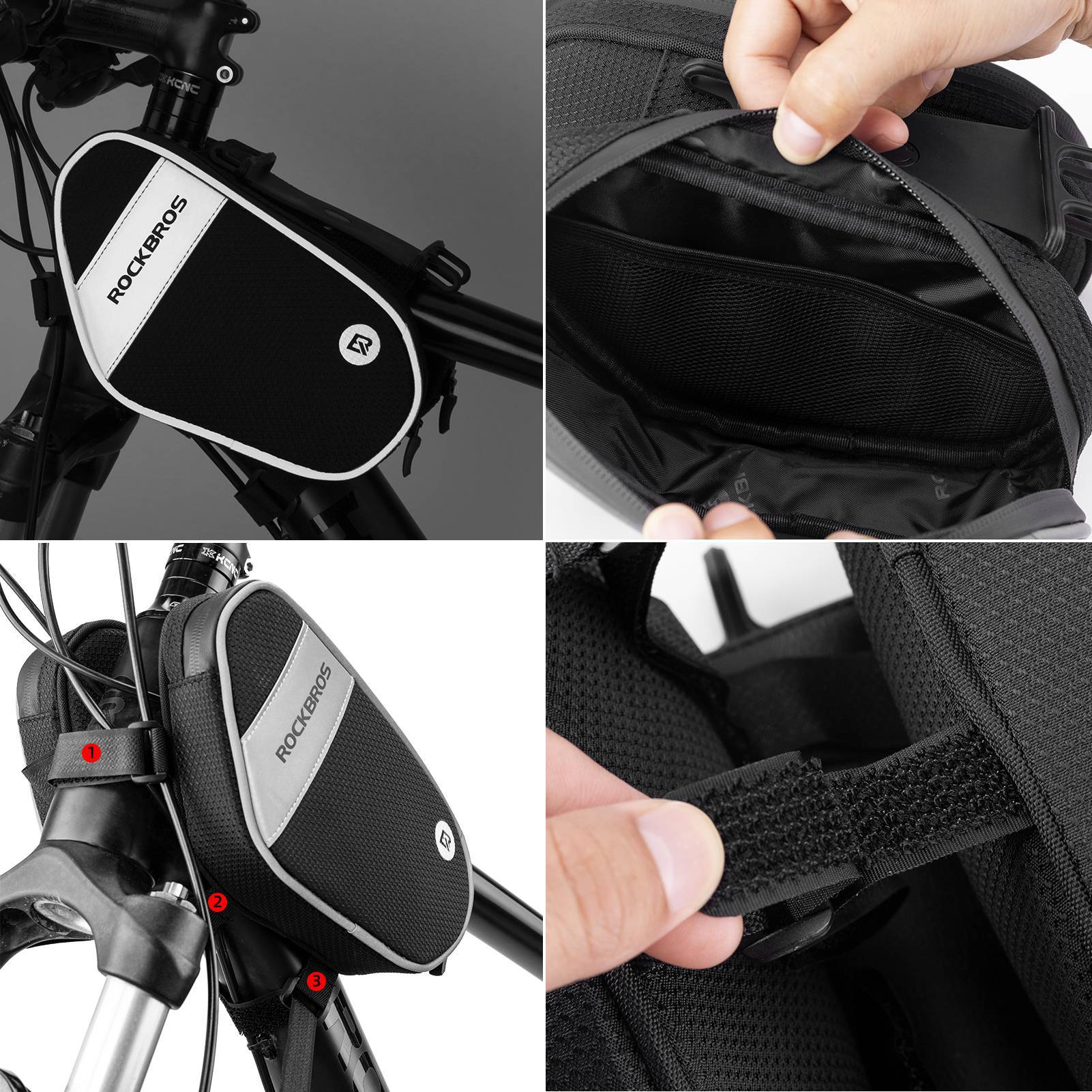 ROCKBROS Fahrrad Rahmentasche mit 360° drehbare Handyhalter 1,5 L BK - Image 7