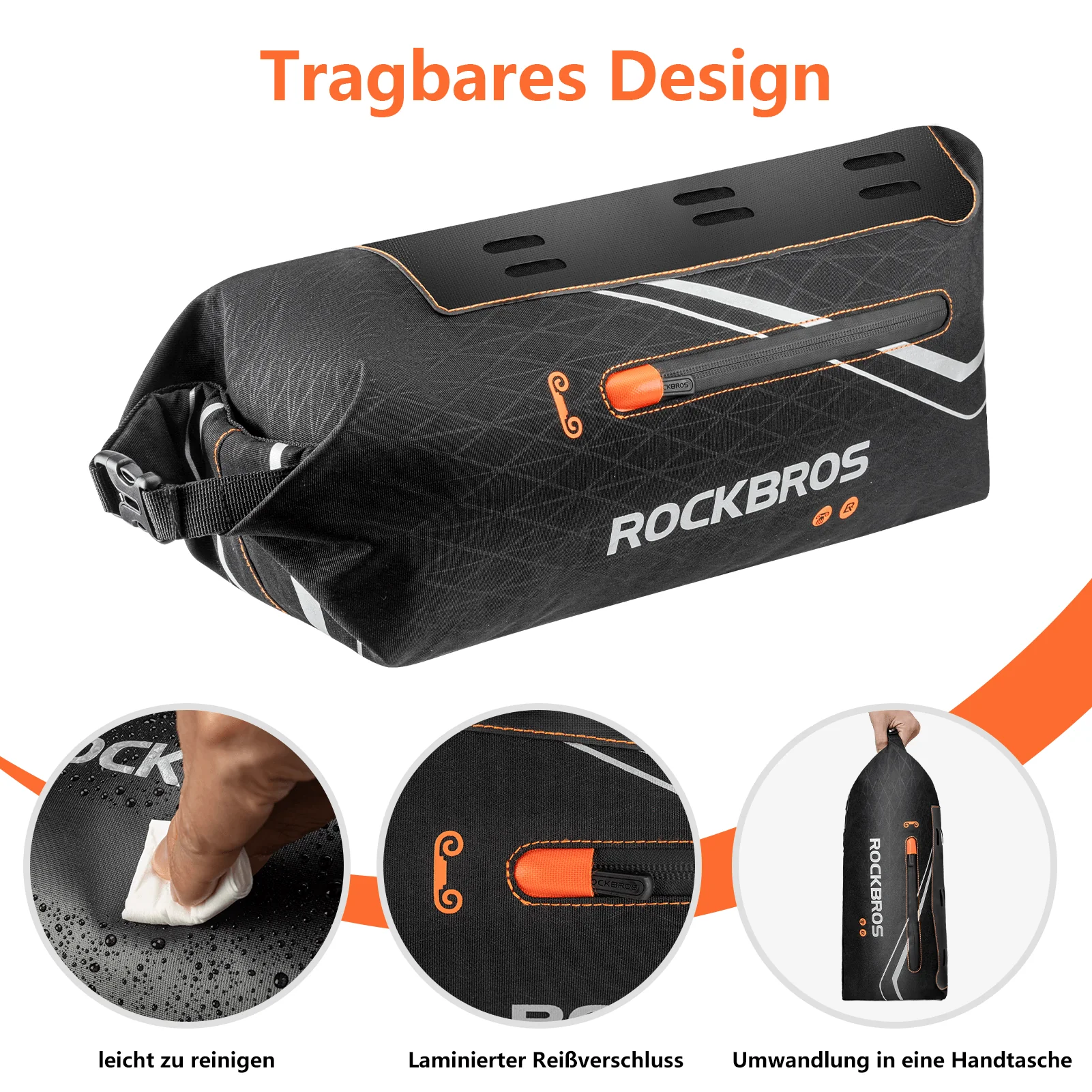 ROCKBROS Fahrrad Rahmentasche wasserdichte Dreiecktasche 3,5L Schwarz - Image 3