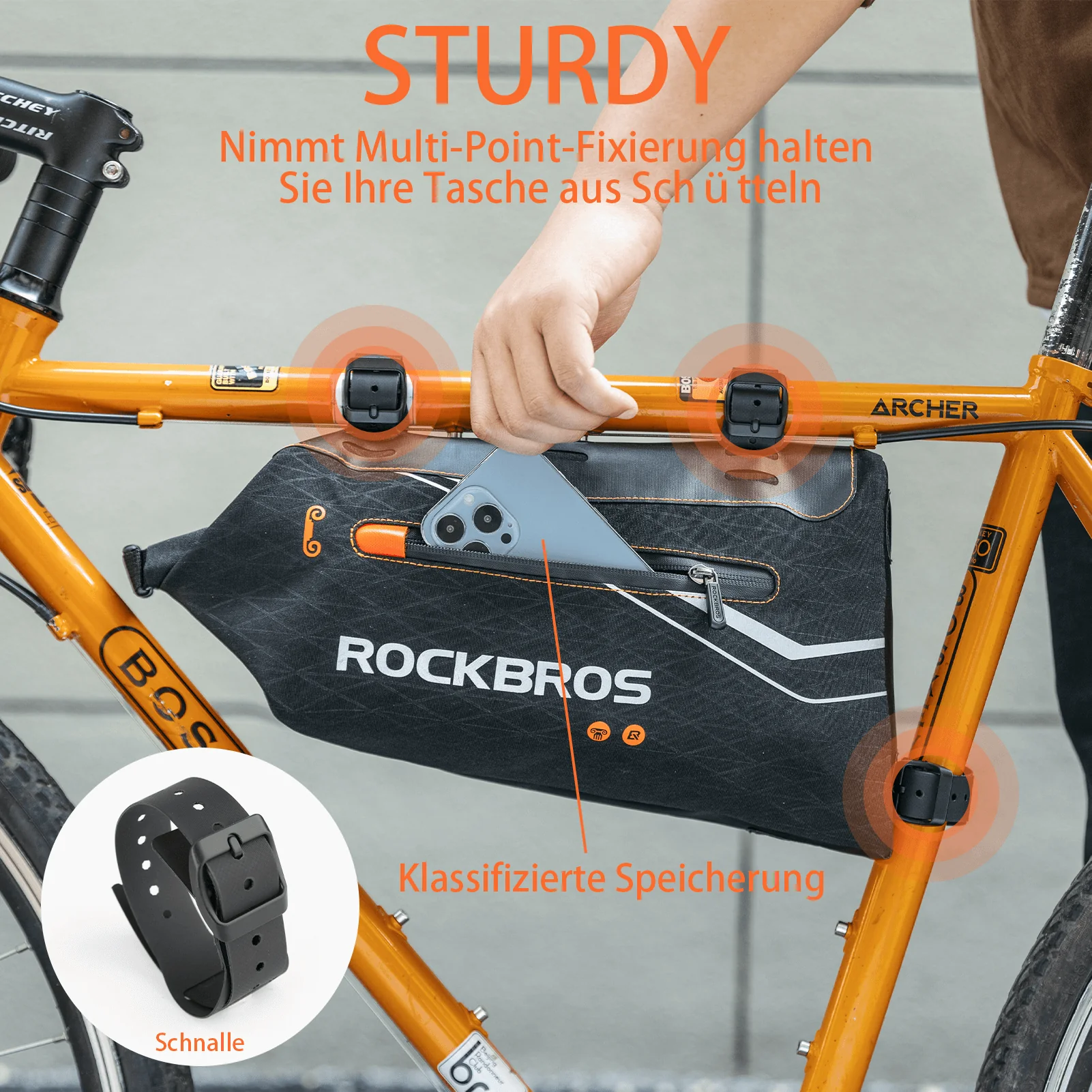 ROCKBROS Fahrrad Rahmentasche wasserdichte Dreiecktasche 3,5L Schwarz - Image 4