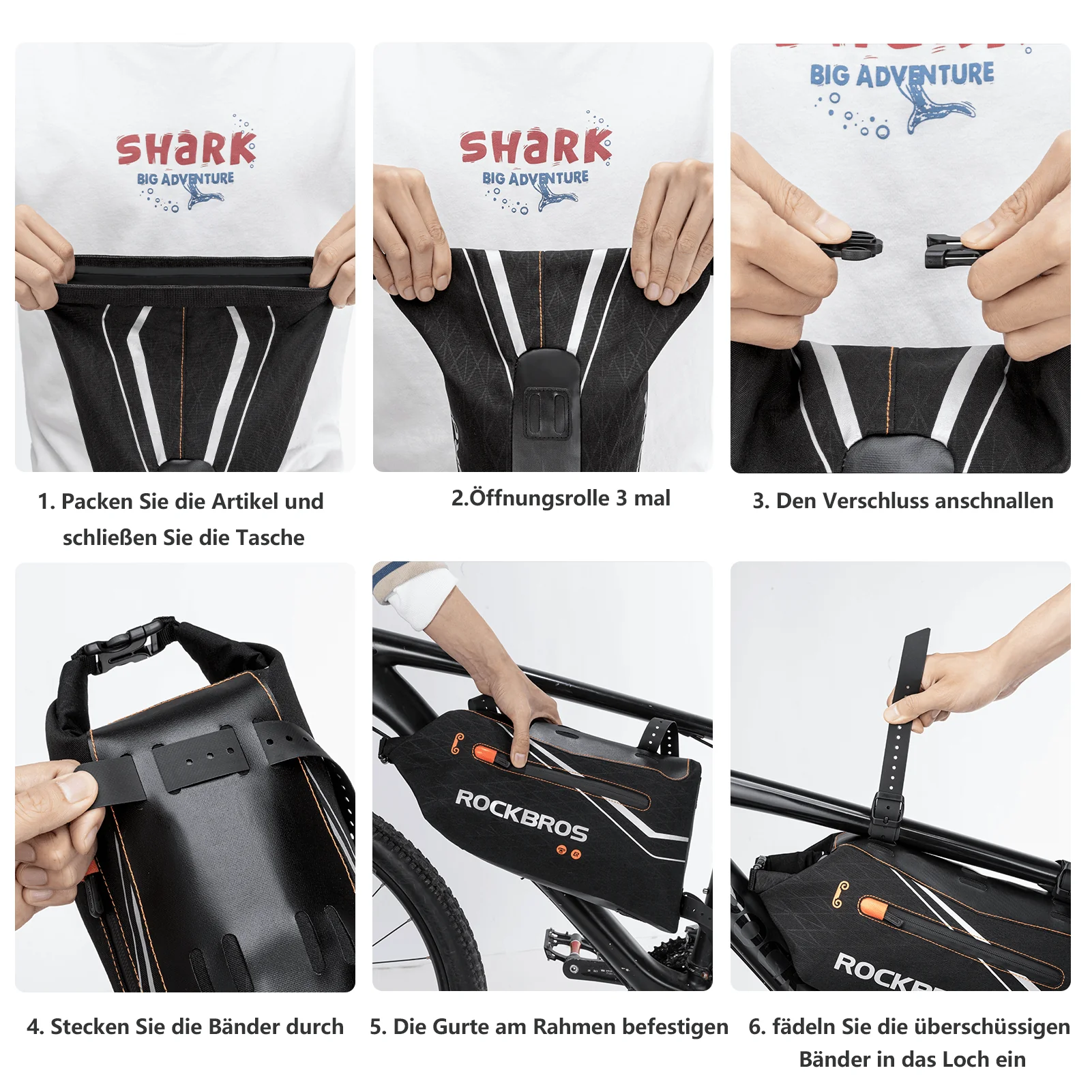 ROCKBROS Fahrrad Rahmentasche wasserdichte Dreiecktasche 3,5L Schwarz - Image 7