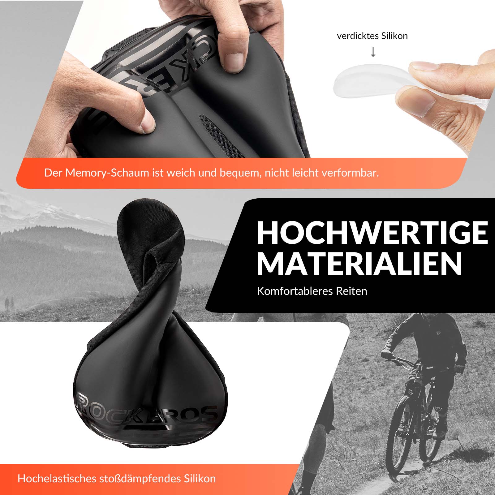 ROCKBROS Fahrrad Sattelbezug Gel Gepolsterter Weicher Fahrradsitz Bezug - Image 5