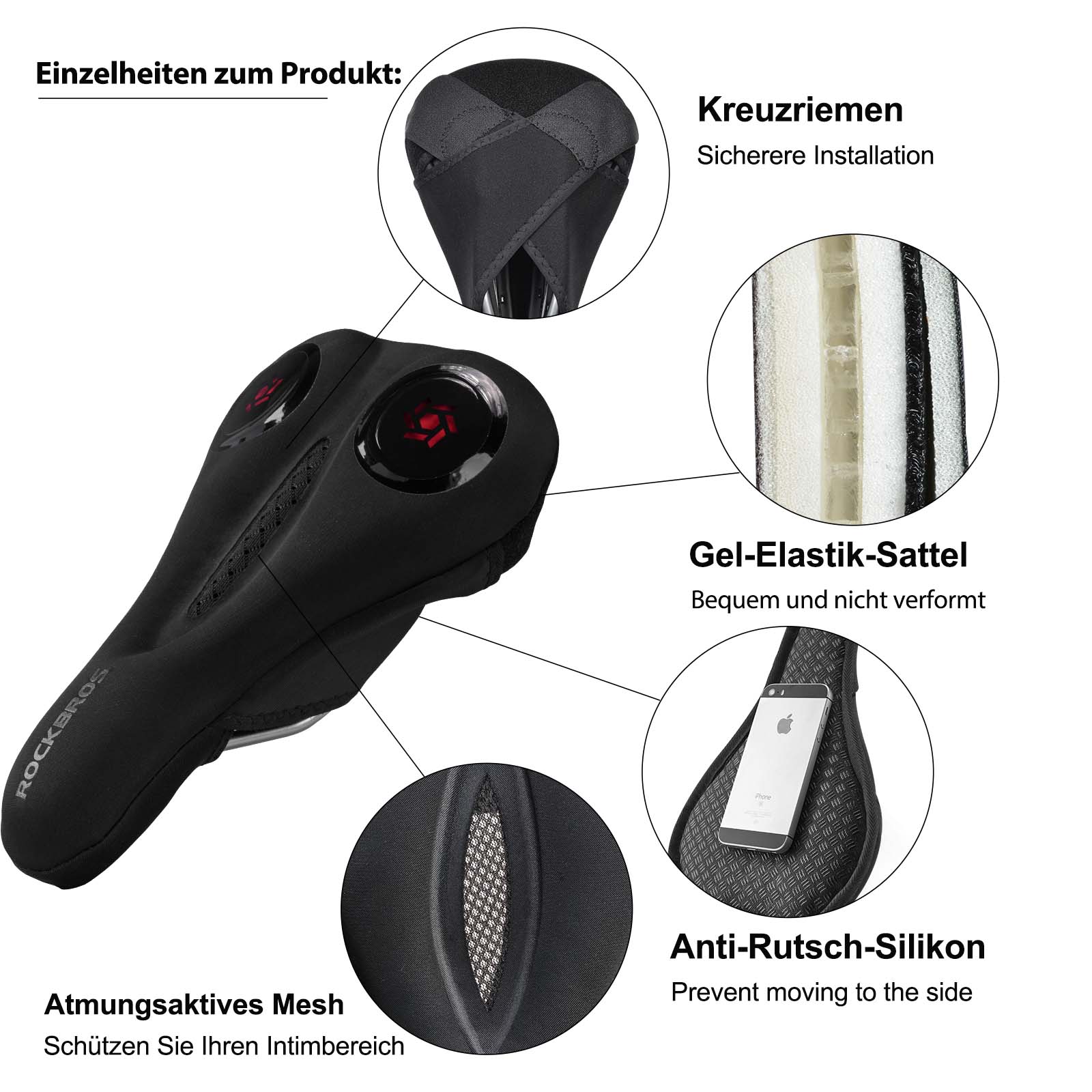 ROCKBROS Fahrrad Sattelbezug Gel Sattel Überzug Schwarz - Image 3