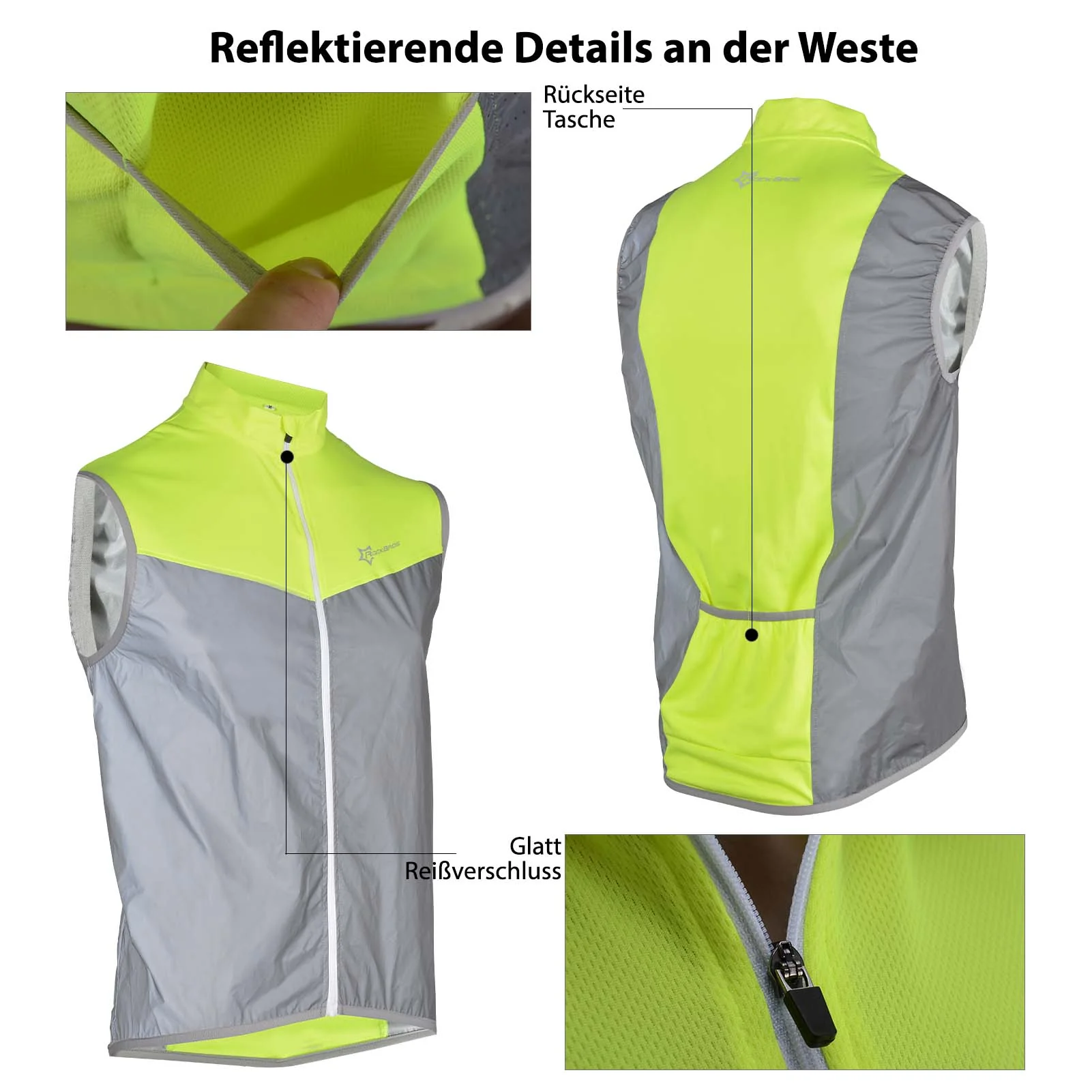 ROCKBROS Fahrrad Warnweste Reflektierende Fahrradweste Winddicht Atmungsaktiv - Image 6
