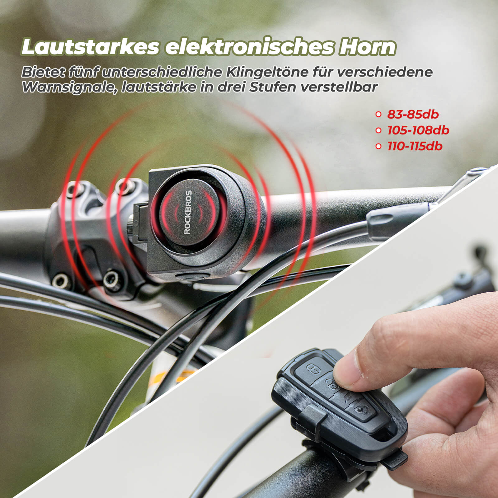 ROCKBROS Fahrradklingel Kabellose Warnsirene Elektrisch Farhrad Glocke IPX5 - Image 3