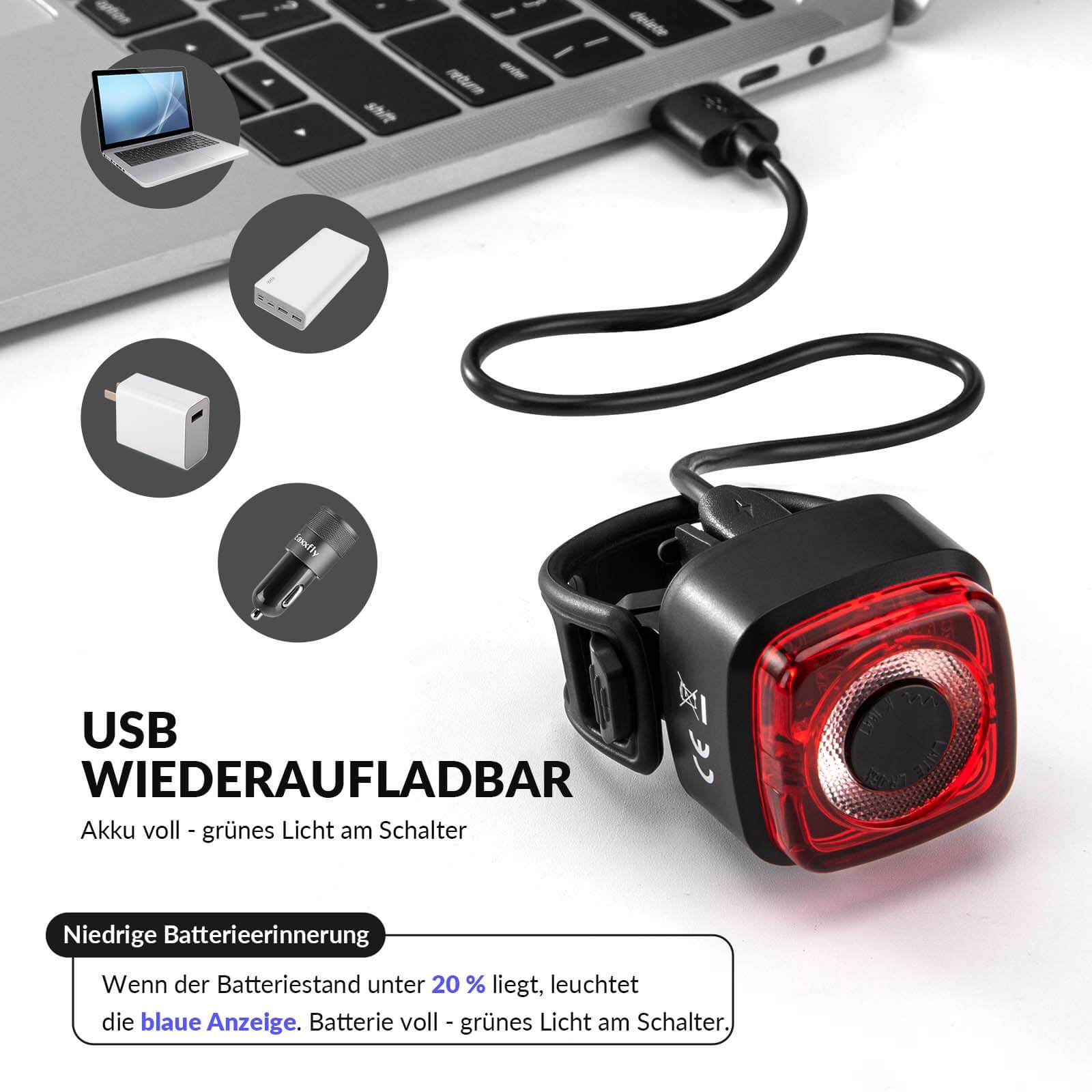 ROCKBROS Fahrradlicht IPX5 Wasserdicht Rücklicht Wiederaufladbar mit USB-C - Image 4