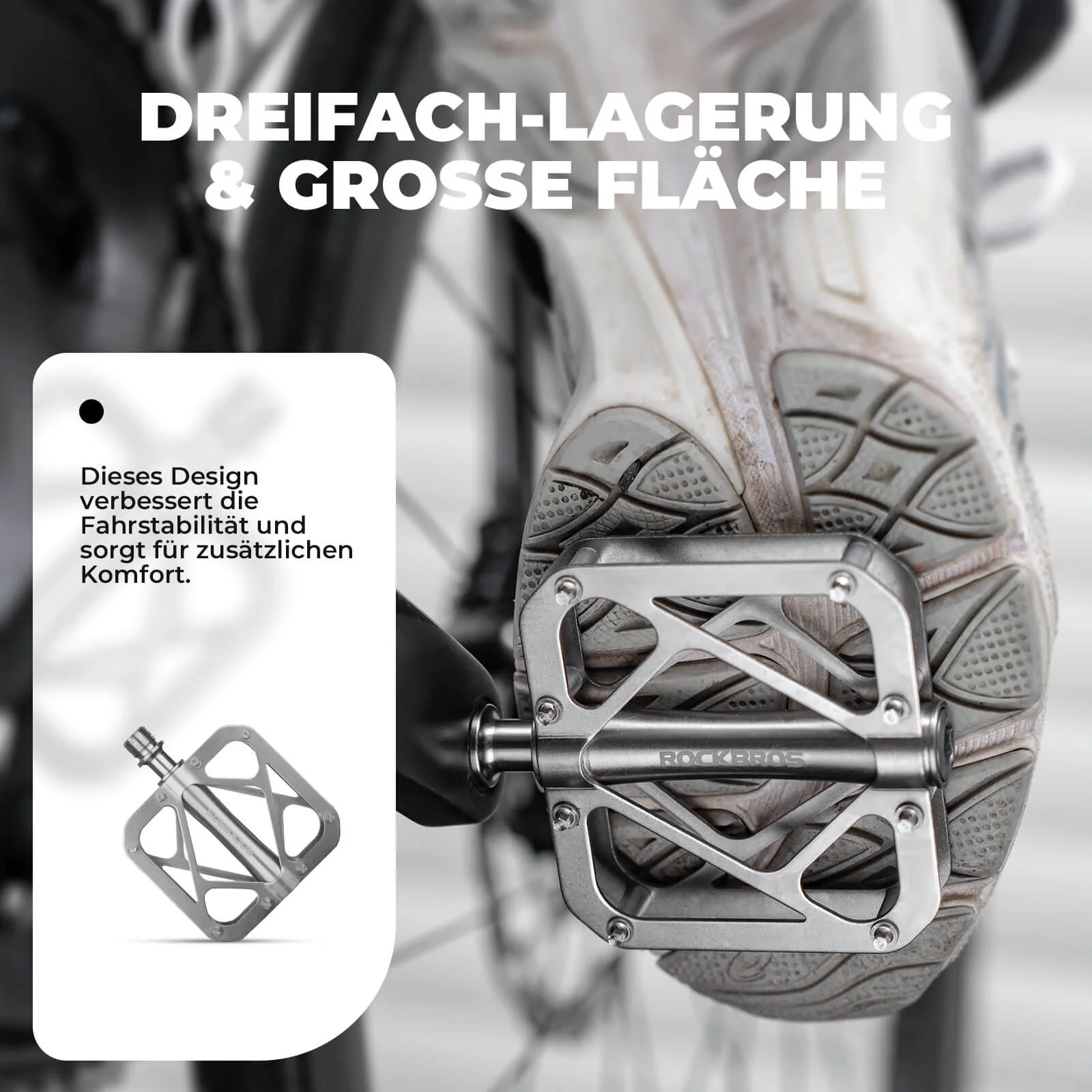 ROCKBROS Fahrradpedale aus Titanlegierung 3-Lager MTB-Pedale Plattform 9/16 Zoll - Image 6
