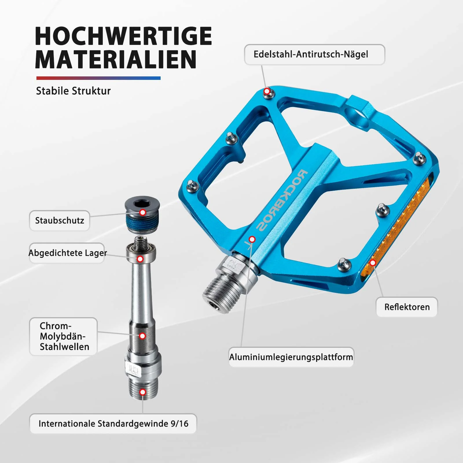 ROCKBROS Fahrradpedale mit Reflektoren aus Aluminiumlegierung 9/16 Zoll - Image 10