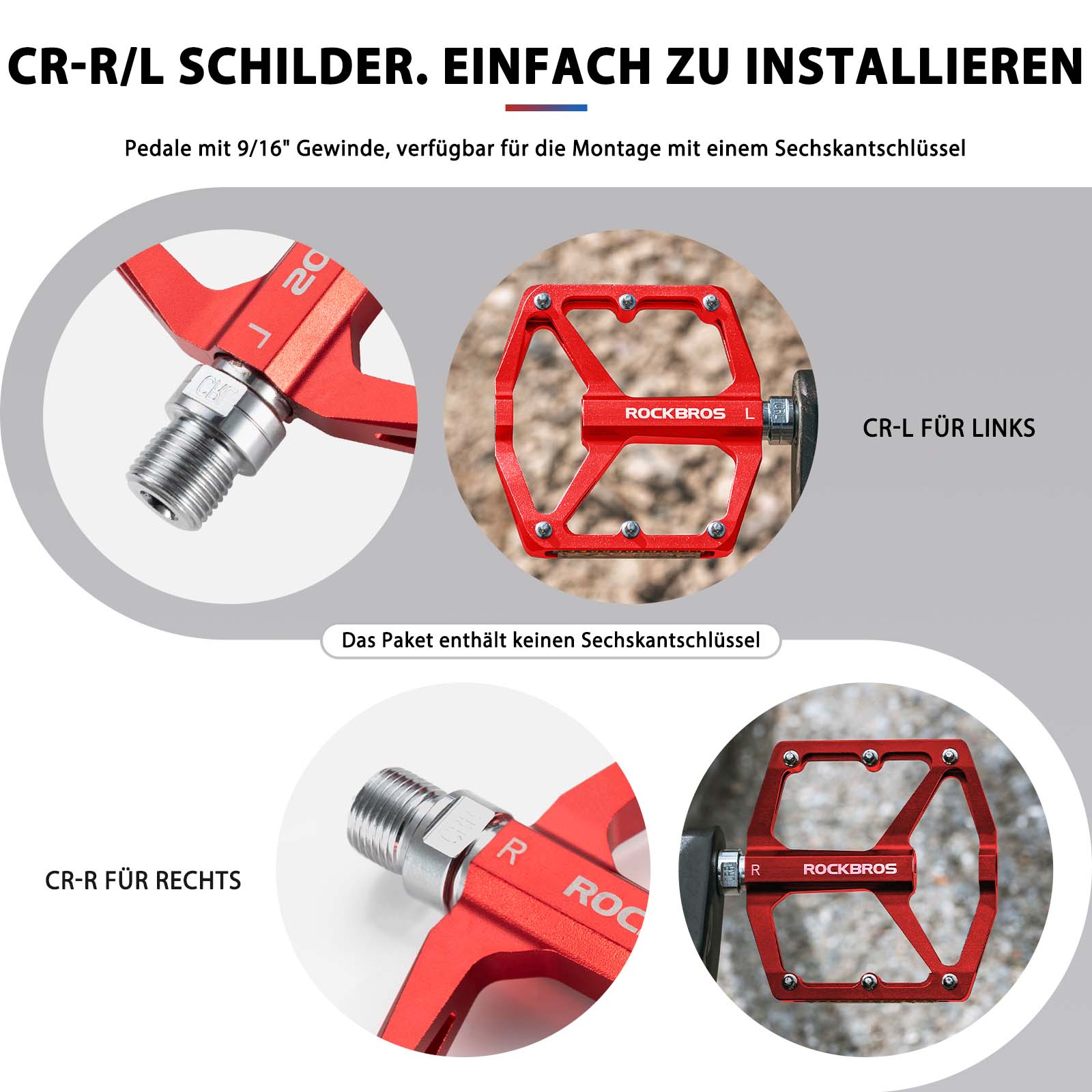 ROCKBROS Fahrradpedale mit Reflektoren aus Aluminiumlegierung 9/16 Zoll - Image 13