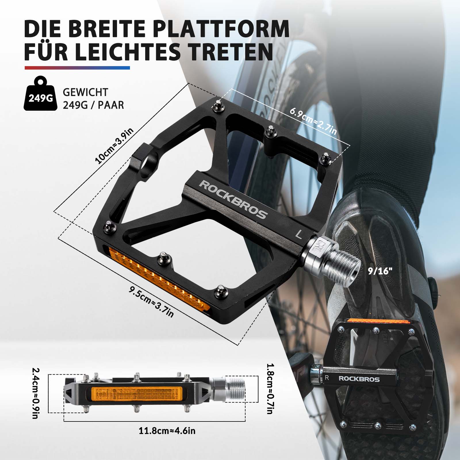 ROCKBROS Fahrradpedale mit Reflektoren aus Aluminiumlegierung 9/16 Zoll - Image 17