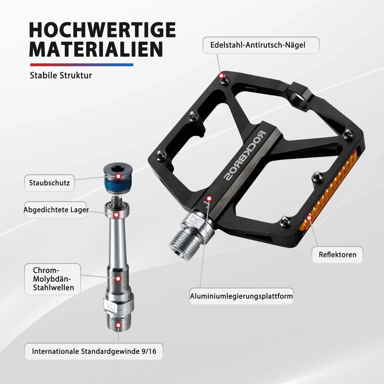 ROCKBROS Fahrradpedale mit Reflektoren aus Aluminiumlegierung 9/16 Zoll - Image 20