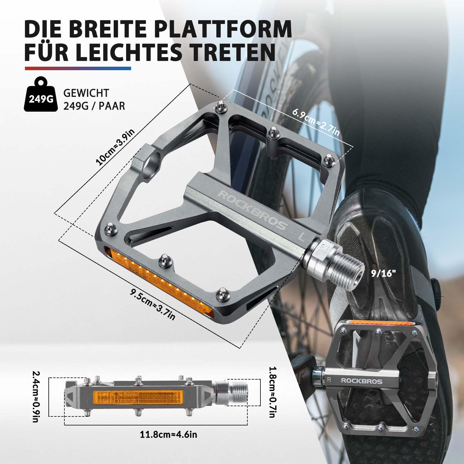 ROCKBROS Fahrradpedale mit Reflektoren aus Aluminiumlegierung 9/16 Zoll - Image 21
