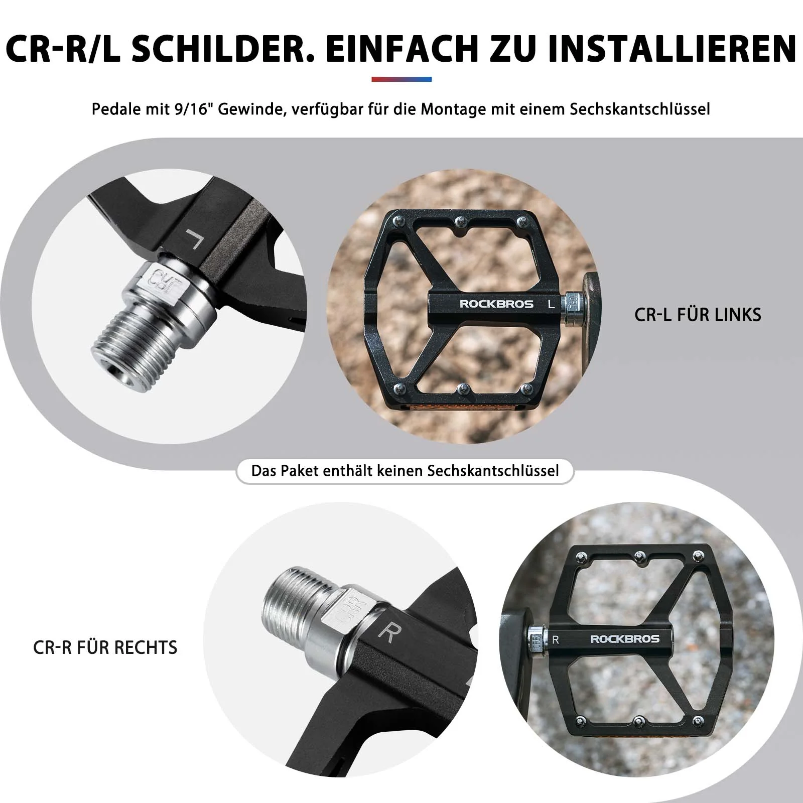 ROCKBROS Fahrradpedale mit Reflektoren aus Aluminiumlegierung 9/16 Zoll - Image 22