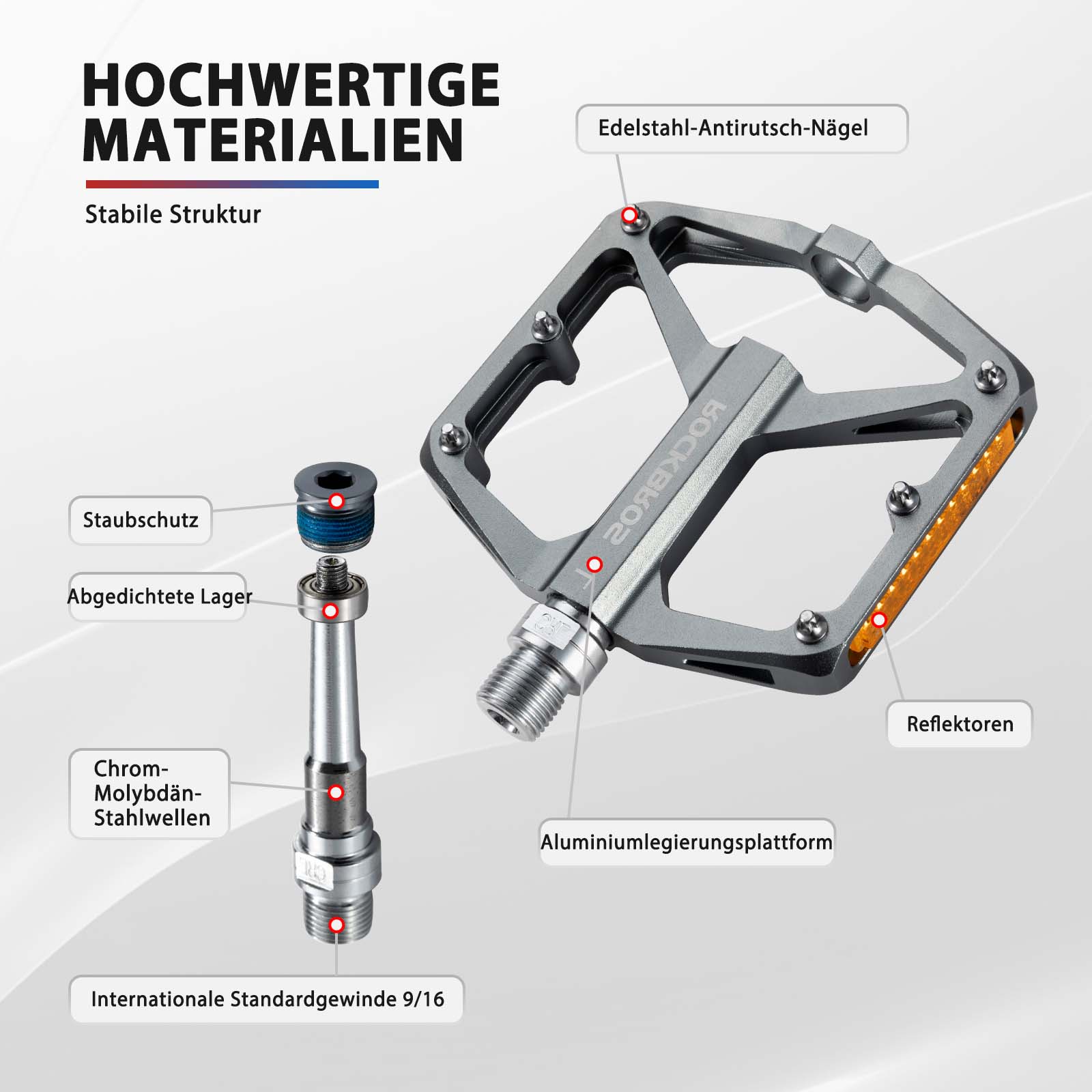 ROCKBROS Fahrradpedale mit Reflektoren aus Aluminiumlegierung 9/16 Zoll - Image 24