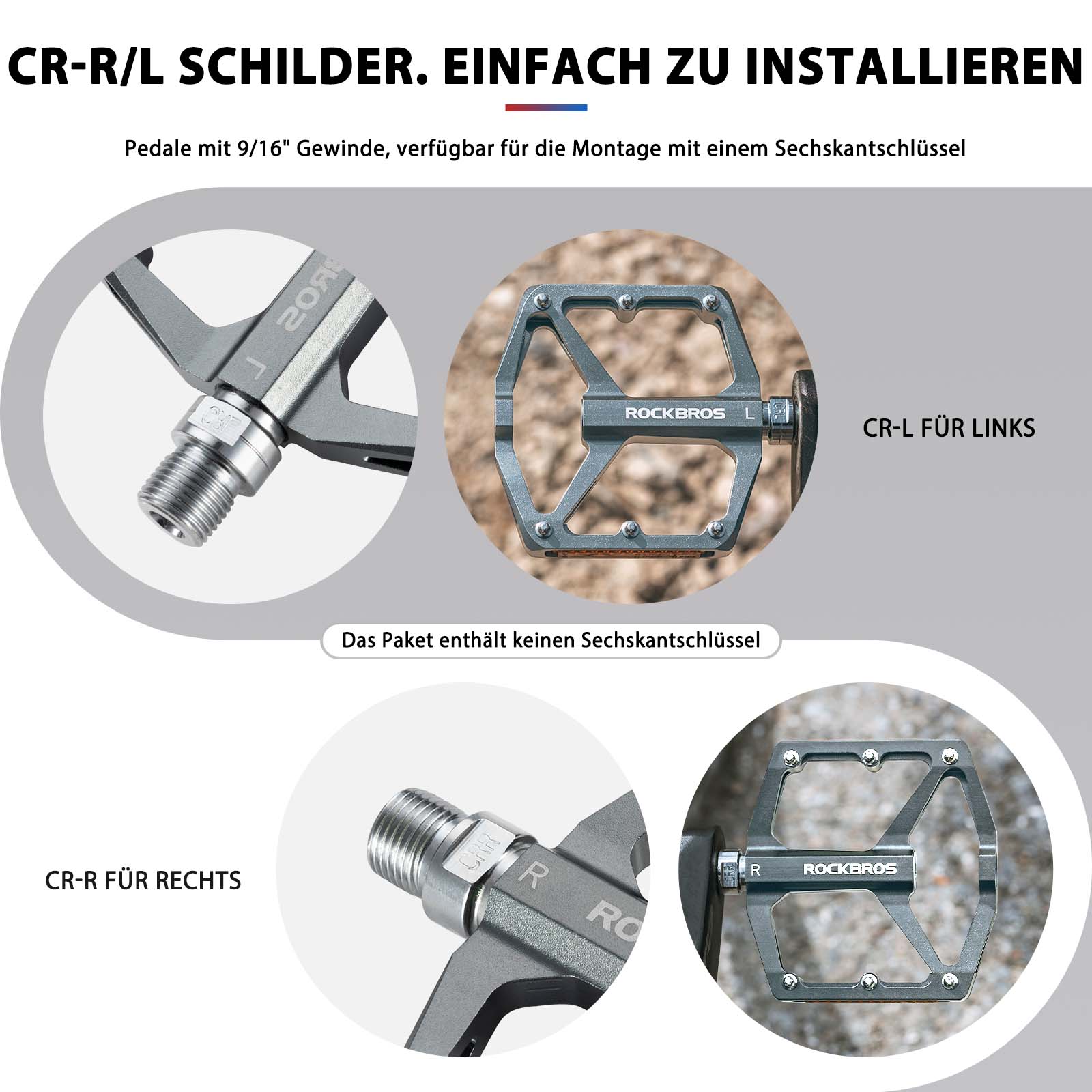 ROCKBROS Fahrradpedale mit Reflektoren aus Aluminiumlegierung 9/16 Zoll - Image 26